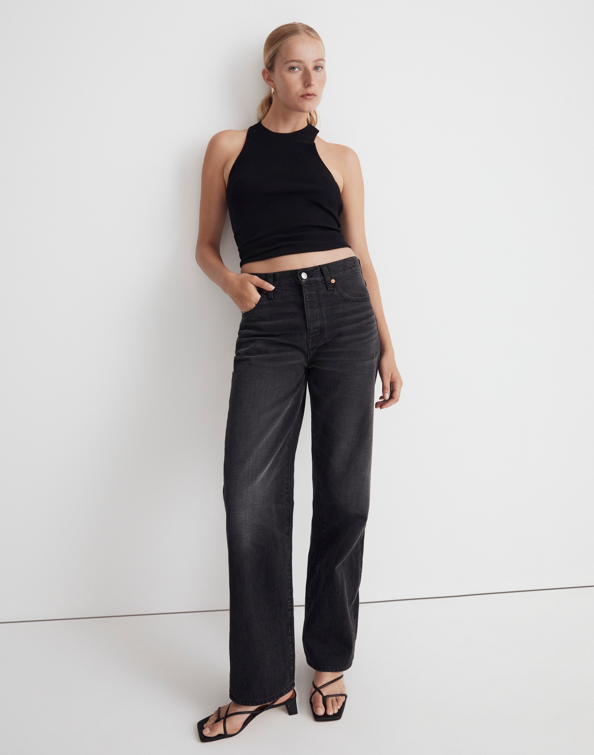 low-slung straight jeans in kent wash: airy denim edition