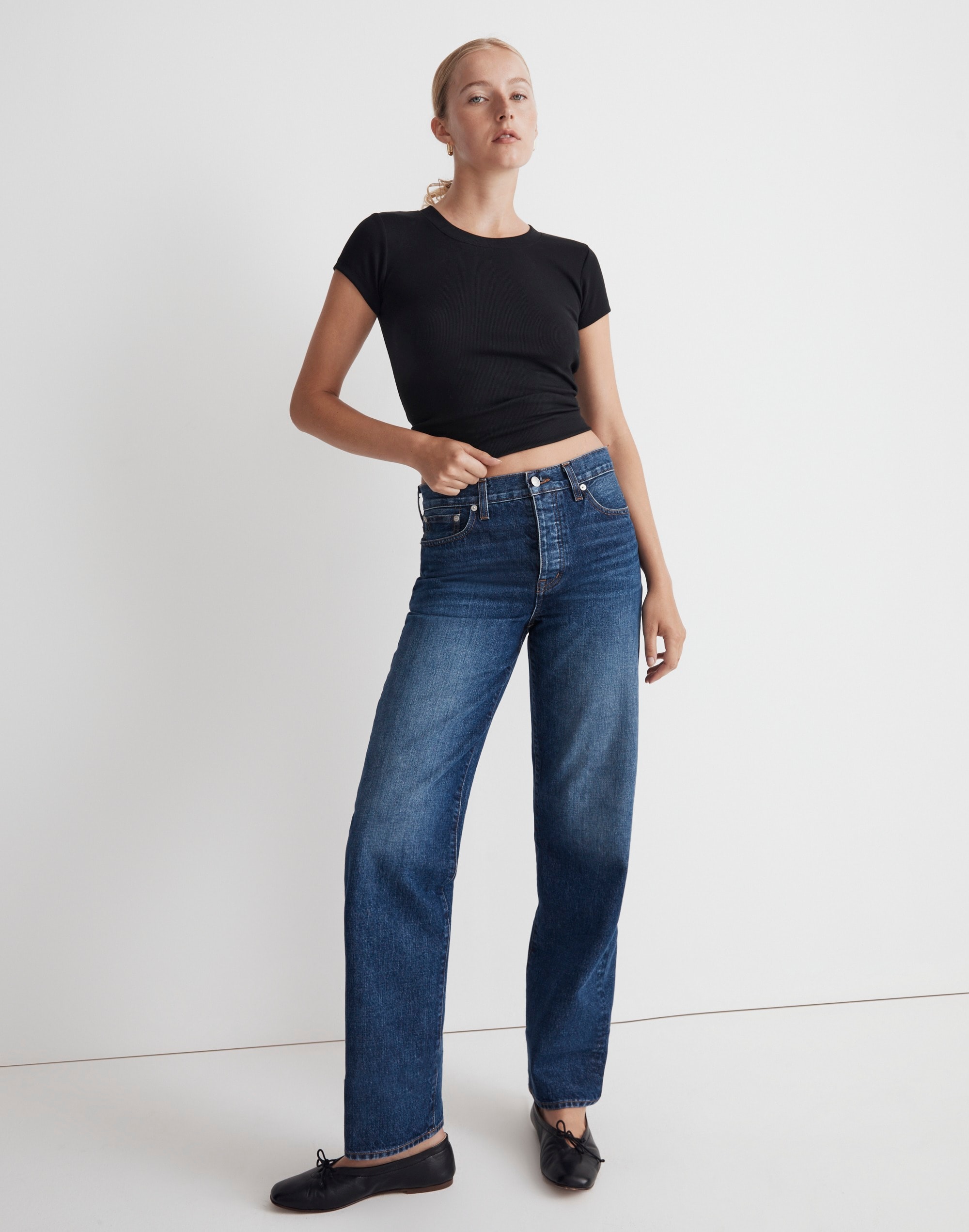 low-slung straight jeans in stoughton wash: airy denim edition