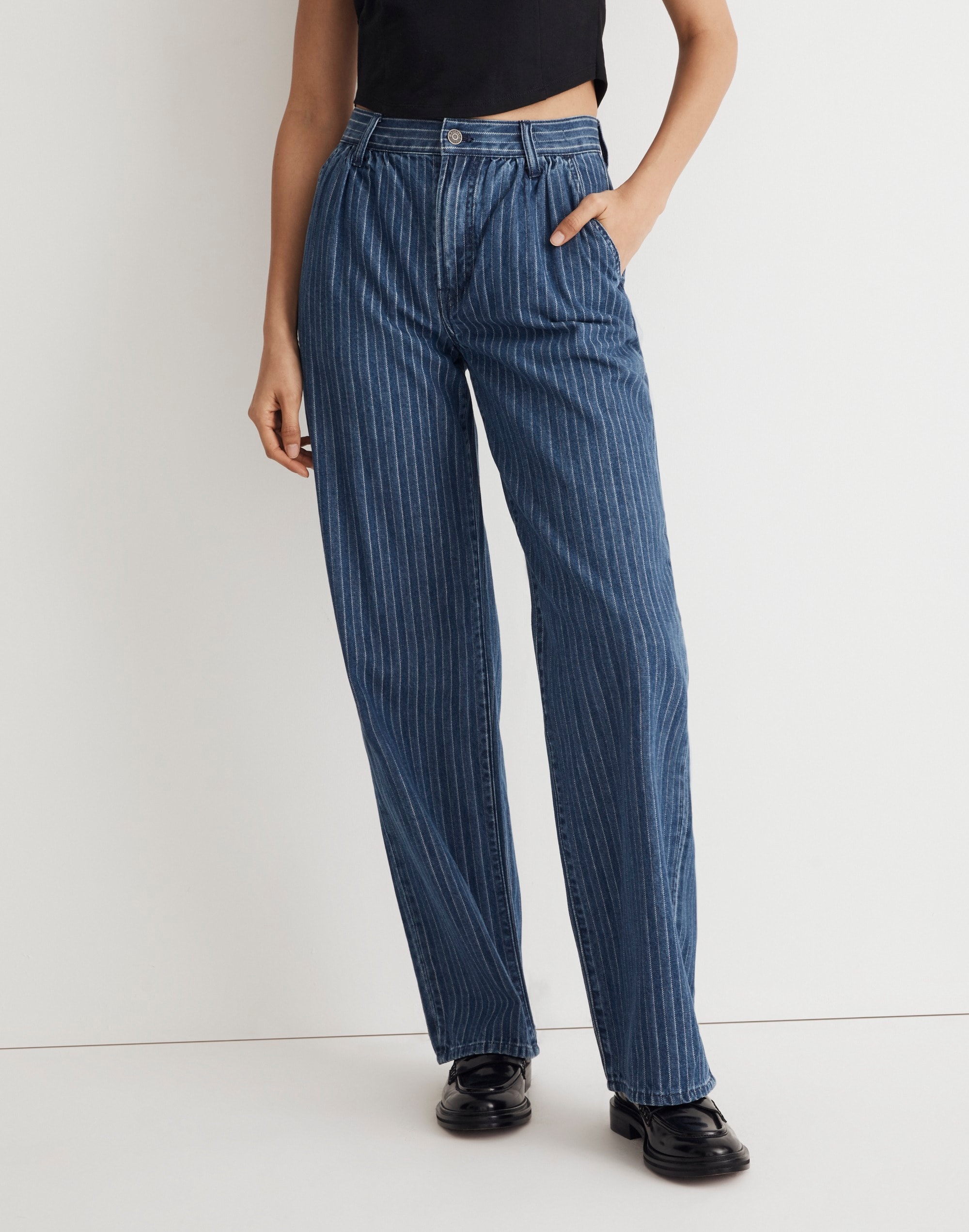 The Perfect Vintage Wide-Leg Trouser Jean in Indigo Stripe Madewell