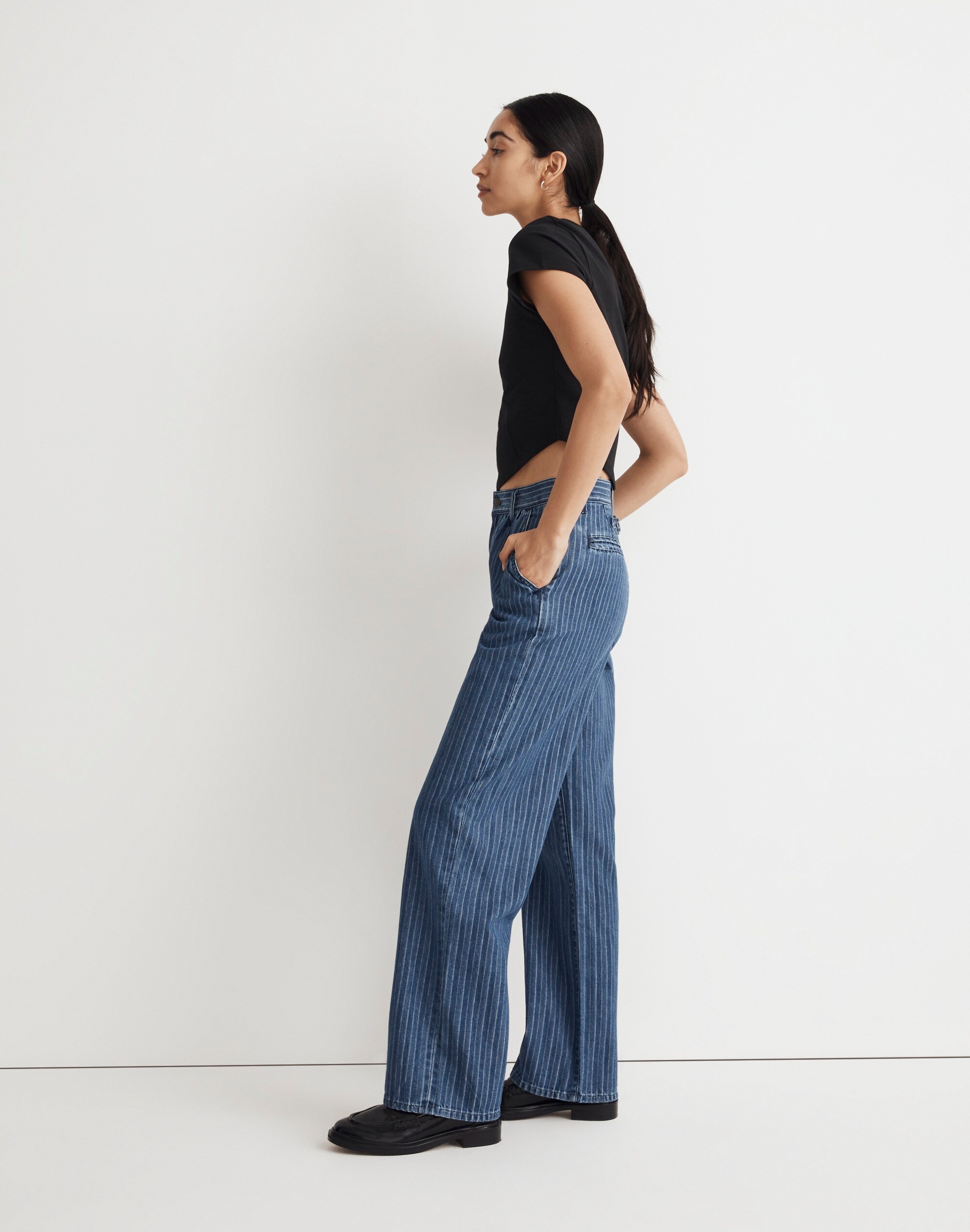 The Perfect Vintage Wide-Leg Trouser Jean in Indigo Stripe