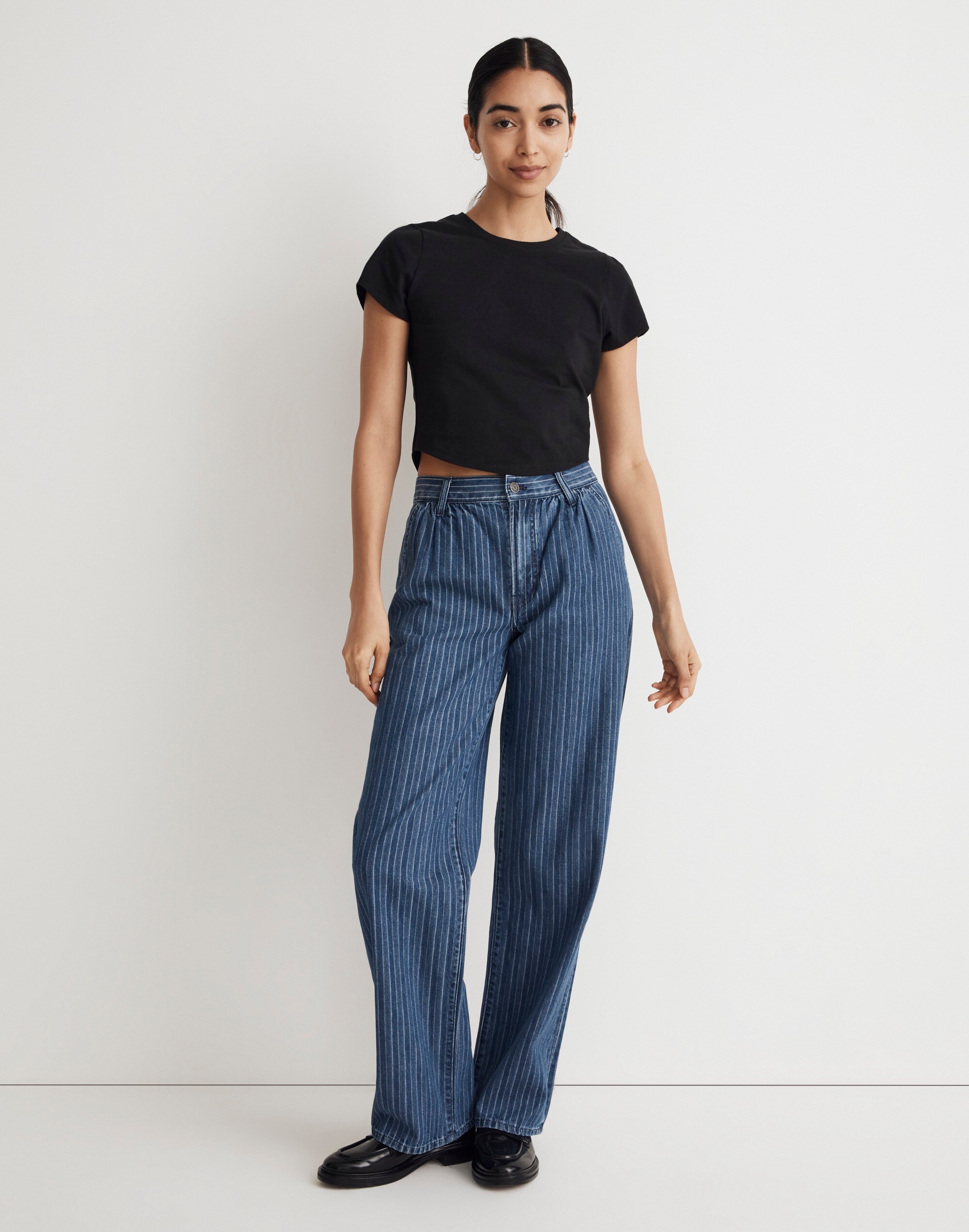 The Perfect Vintage Wide-Leg Trouser Jean in Indigo Stripe