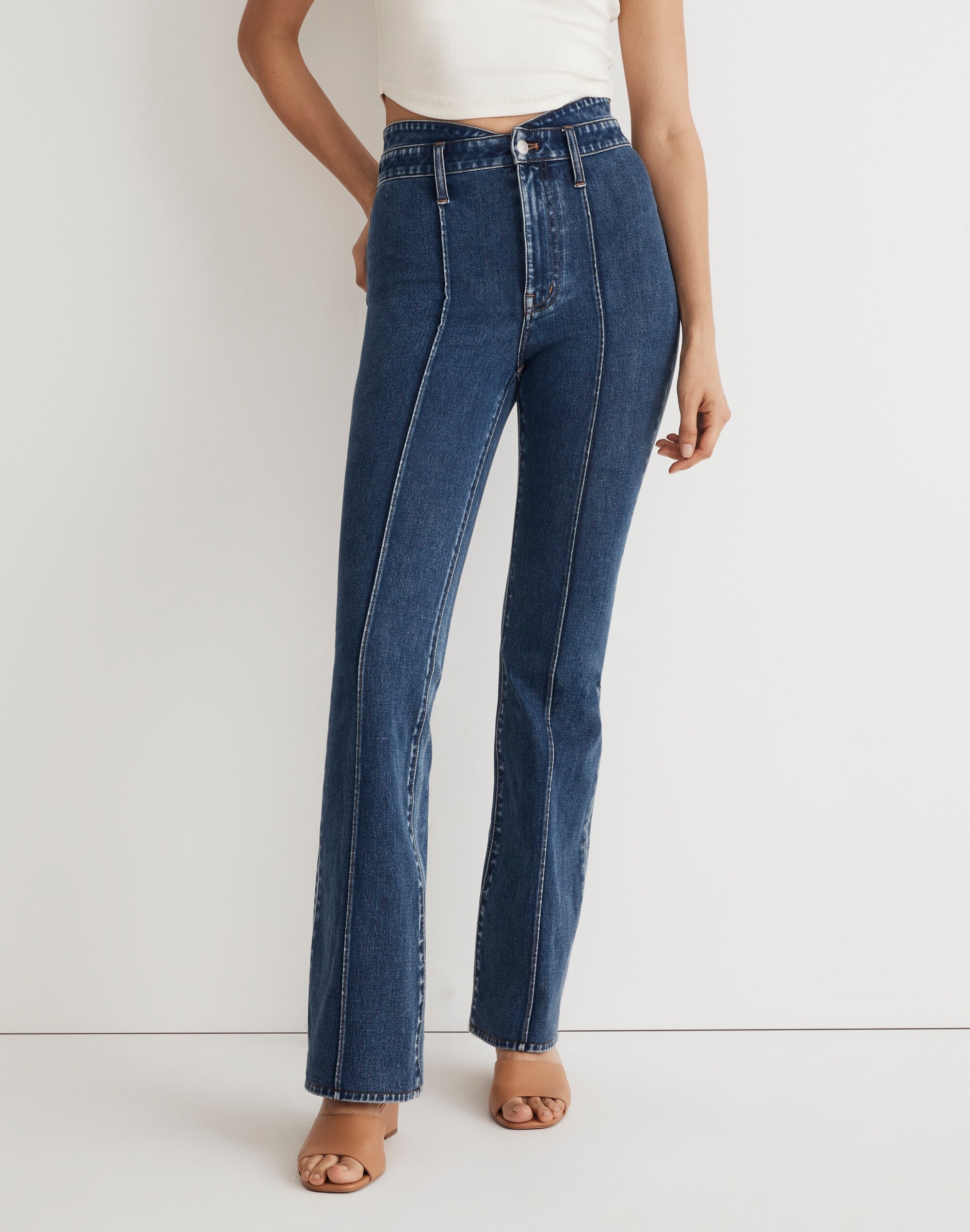 Skinny Flare Jeans in Wainscot Wash: Pintuck Edition