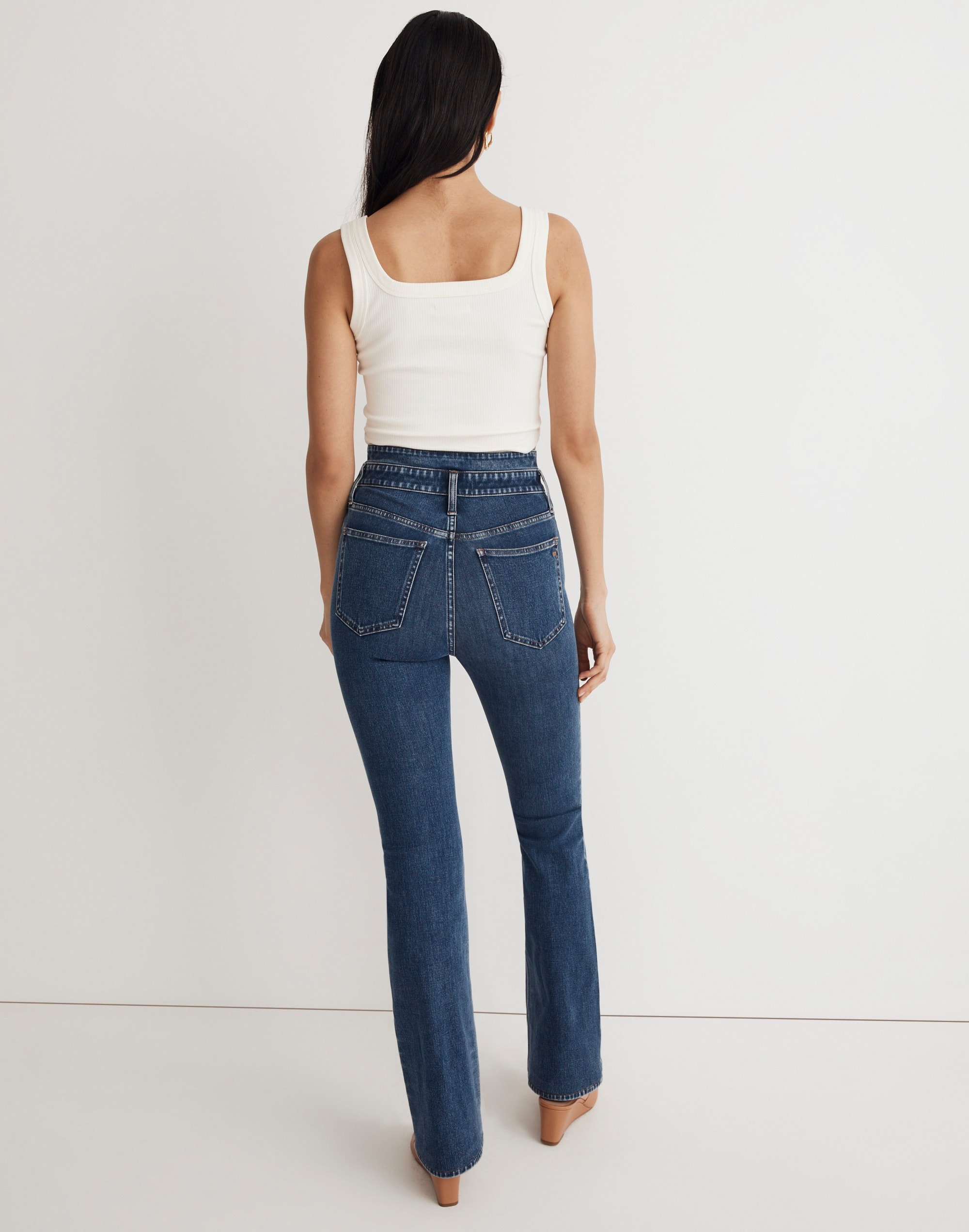 Skinny Flare Jeans in Wainscot Wash: Pintuck Edition