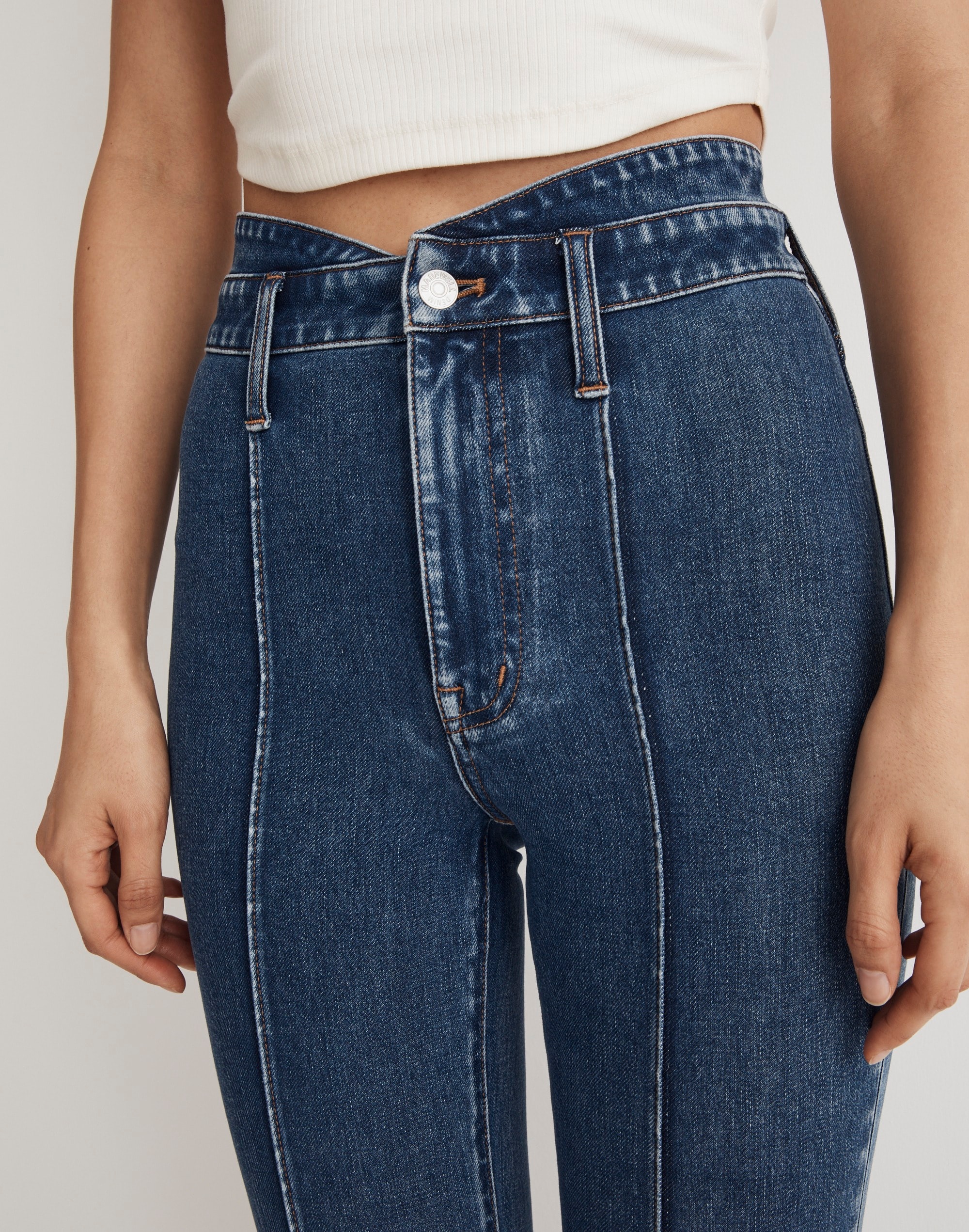 Skinny Flare Jeans in Wainscot Wash: Pintuck Edition