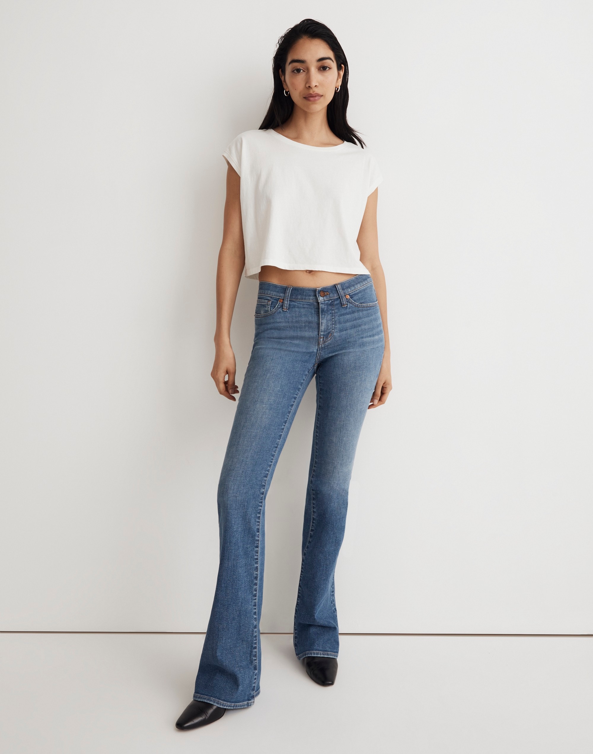 low-rise skinny flare jeans in dobson wash