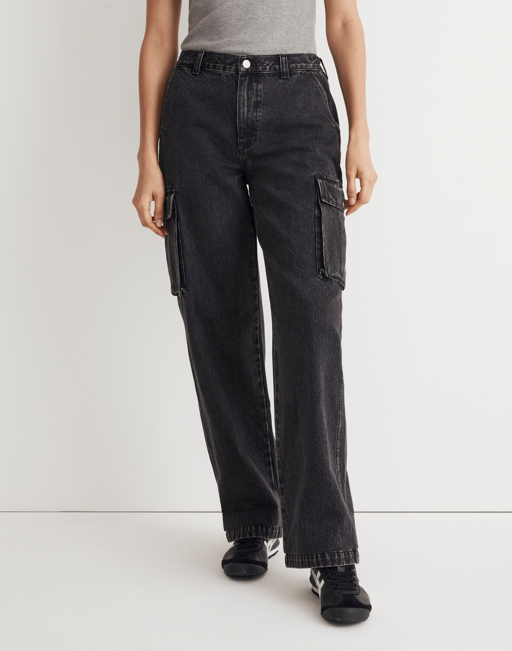 Petite Low-Slung Straight Cargo Jeans in Ranney Wash