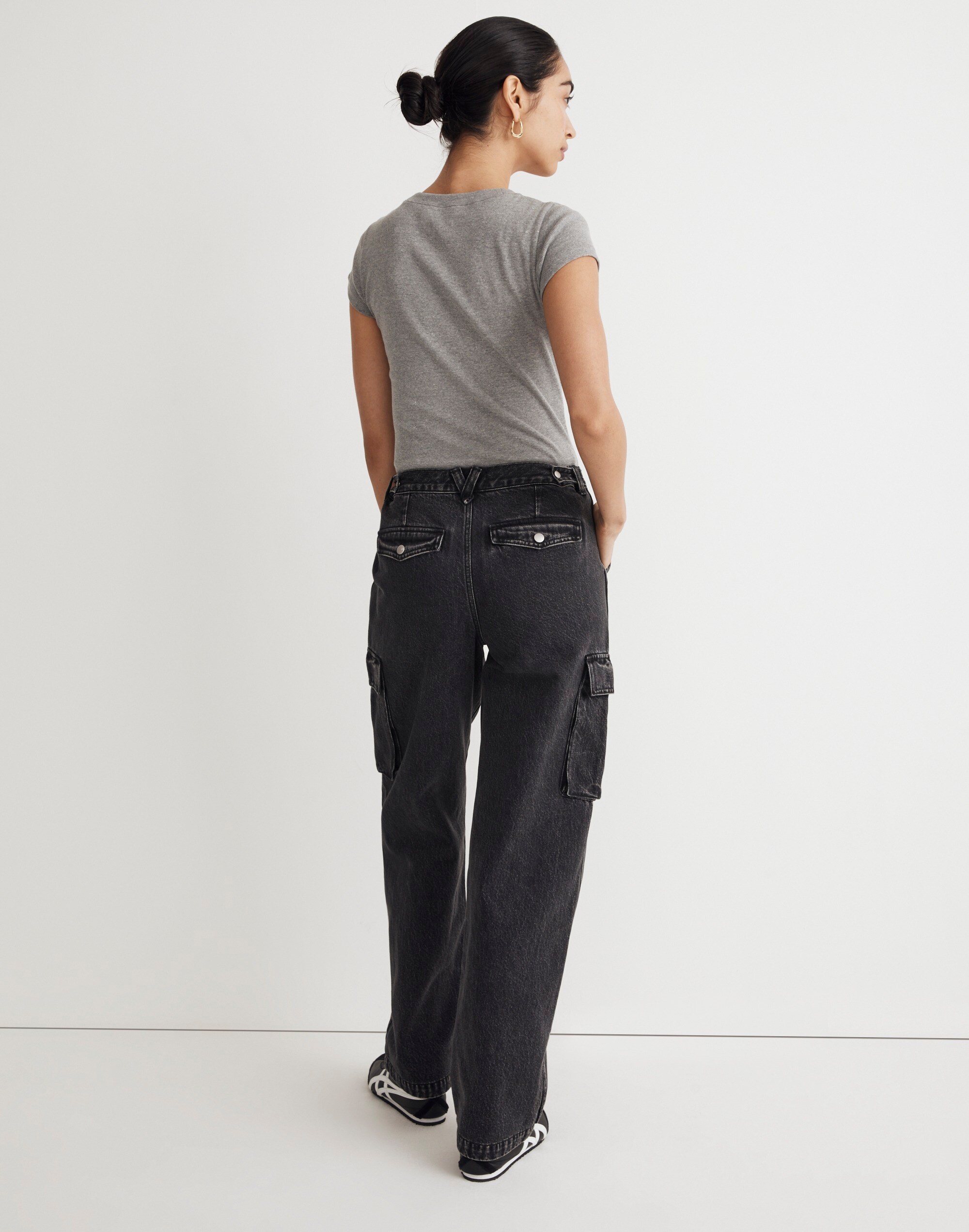 Petite Low-Slung Straight Cargo Jeans in Ranney Wash
