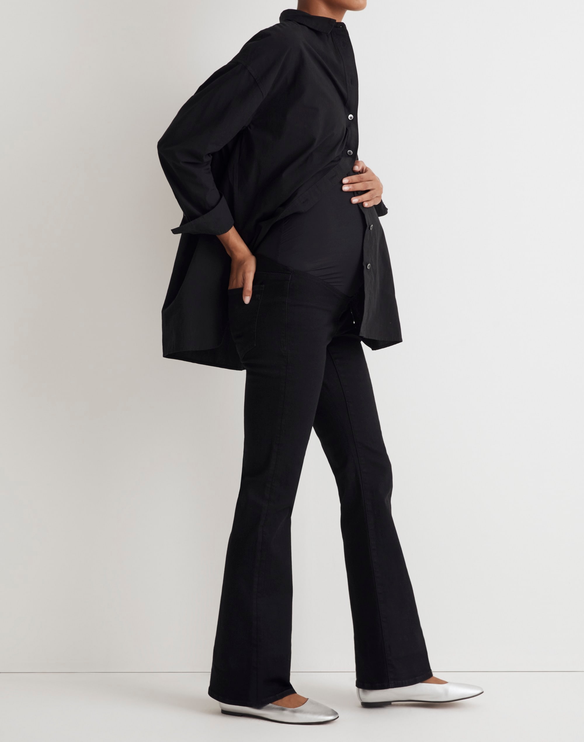 Maternity Over-The-Belly Skinny Flare Jeans in Black Frost Wash