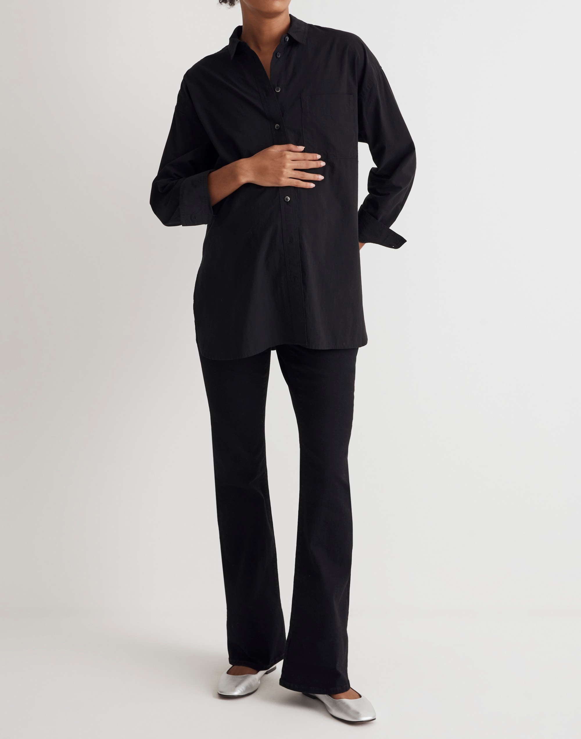 Maternity Over-The-Belly Skinny Flare Jeans in Black Frost Wash