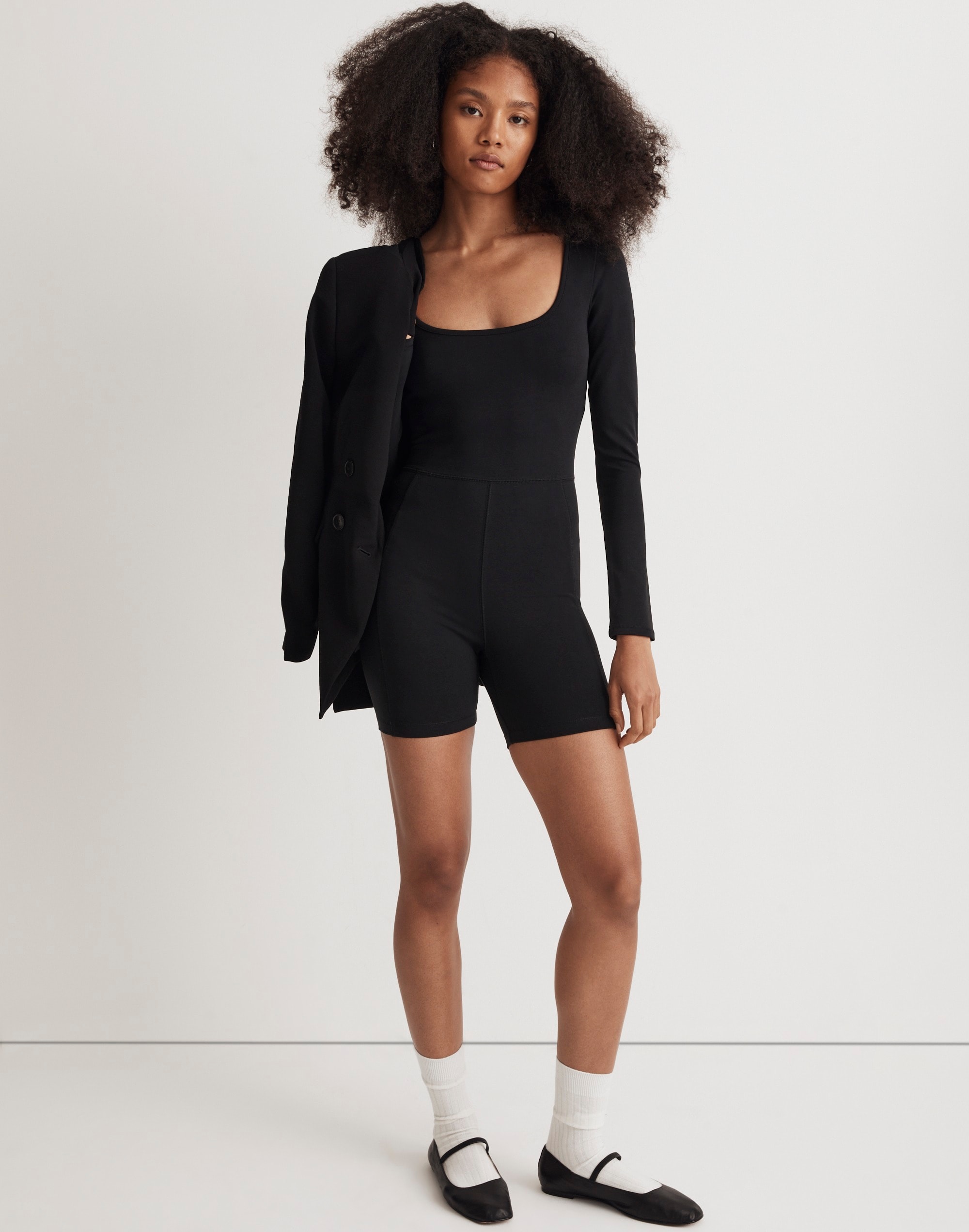 knit long-sleeve biker unitard