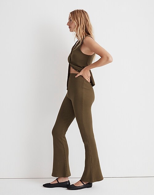 Trousers, Tall Black Ribbed Kick Flare Trousers