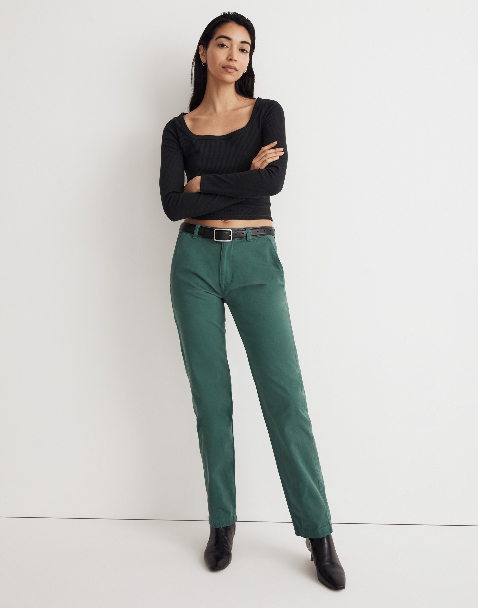 garment-dyed low-slung straight chino pants