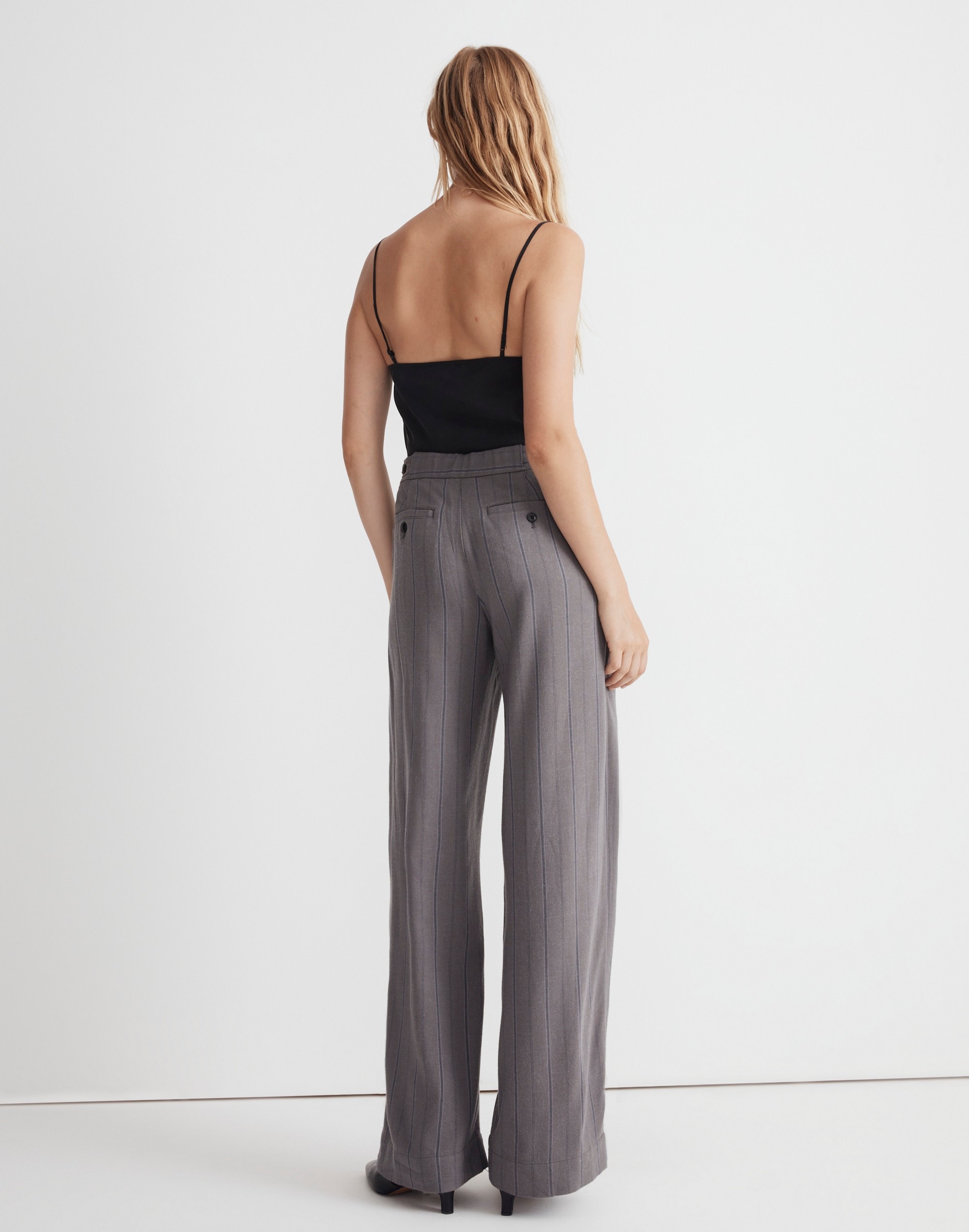 The Harlow Low-Slung Wide-Leg Pant in Pinstripe