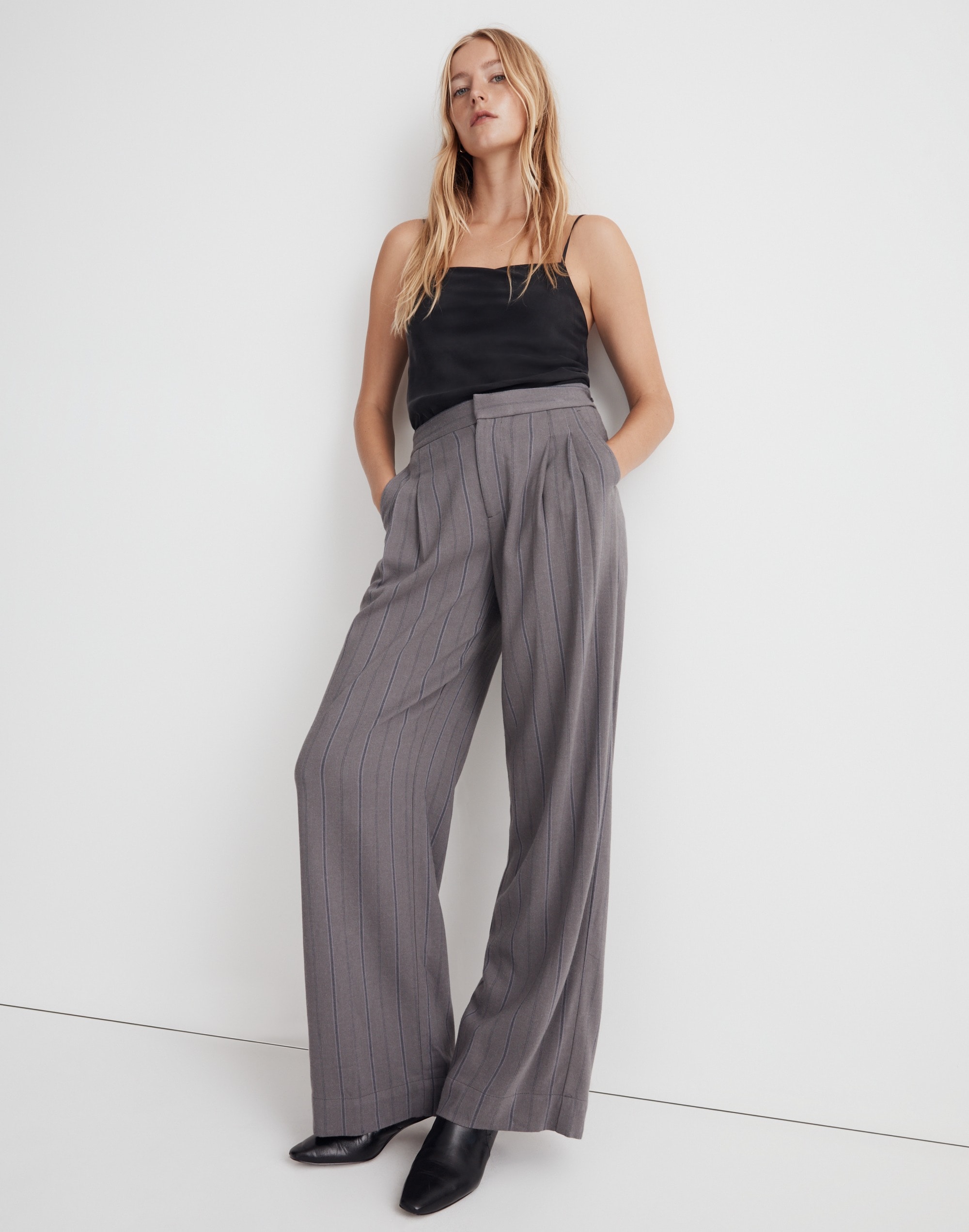 the harlow low-slung wide-leg pant in pinstripe