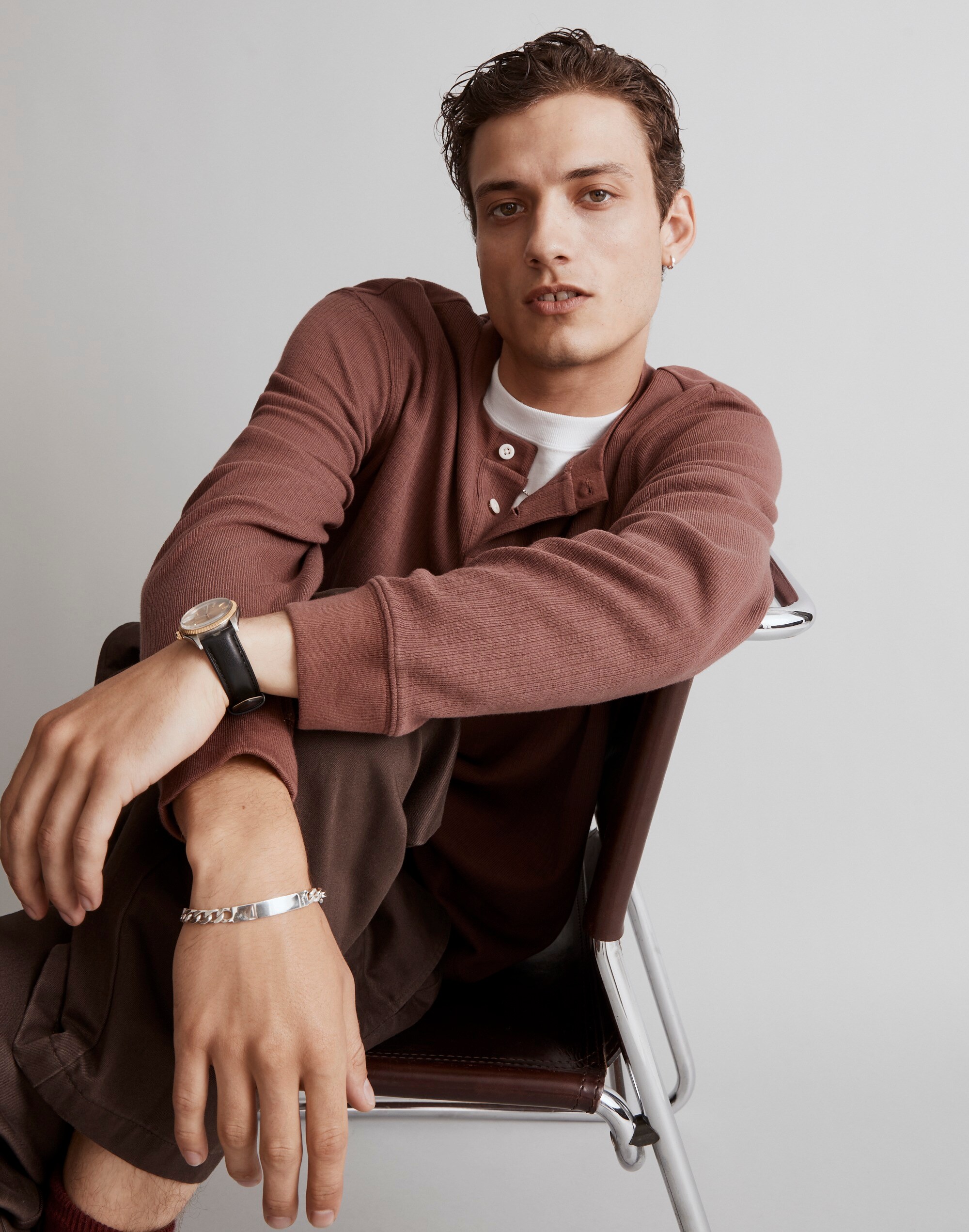 Textured Long-Sleeve Henley Tee