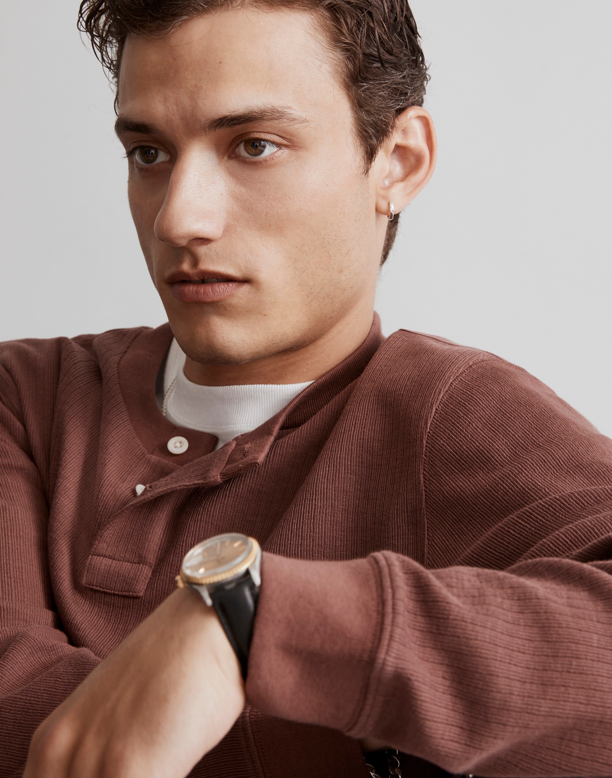 Textured Long-Sleeve Henley Tee