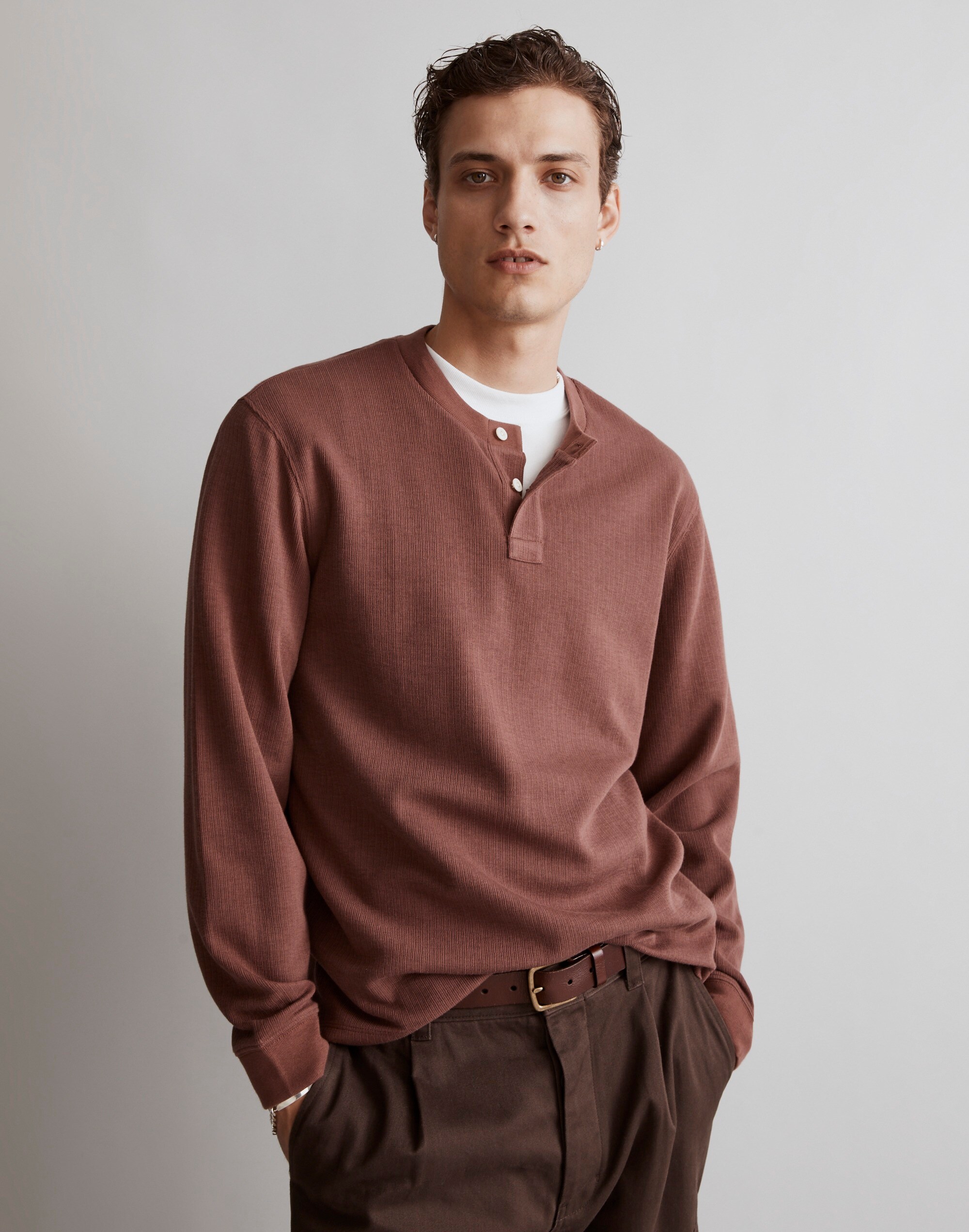 Textured Long-Sleeve Henley Tee