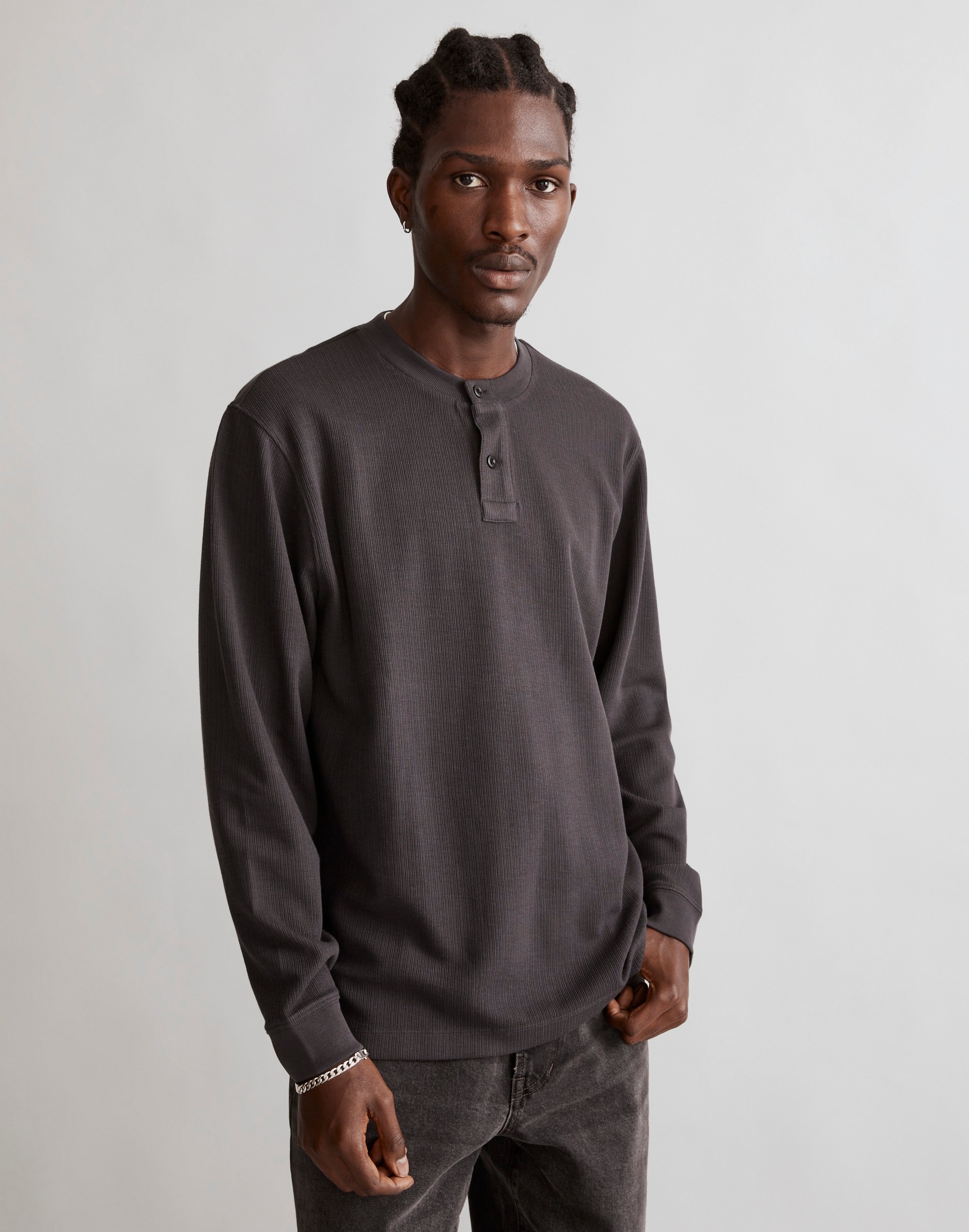 Textured Long-Sleeve Henley Tee
