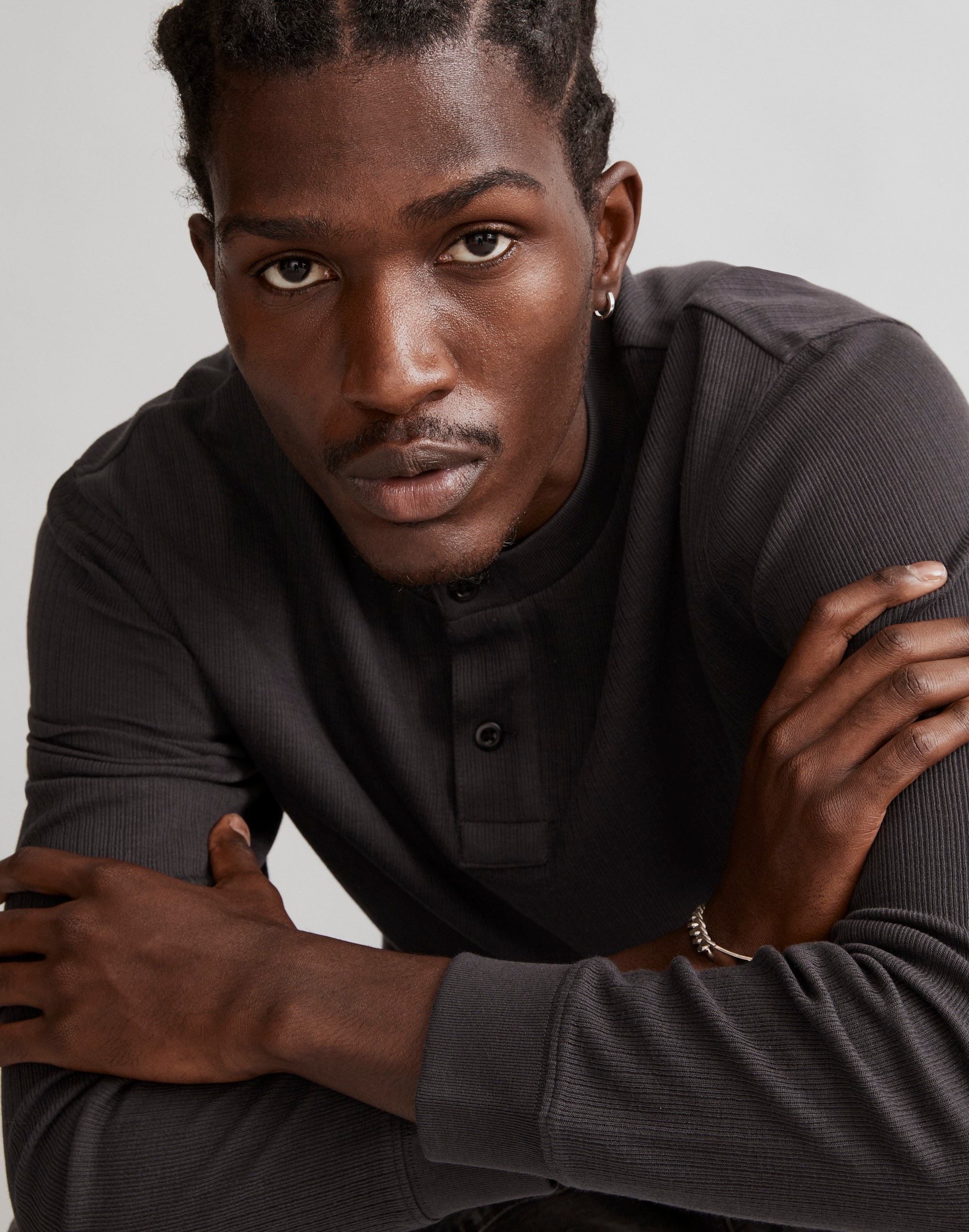 Textured Long-Sleeve Henley Tee