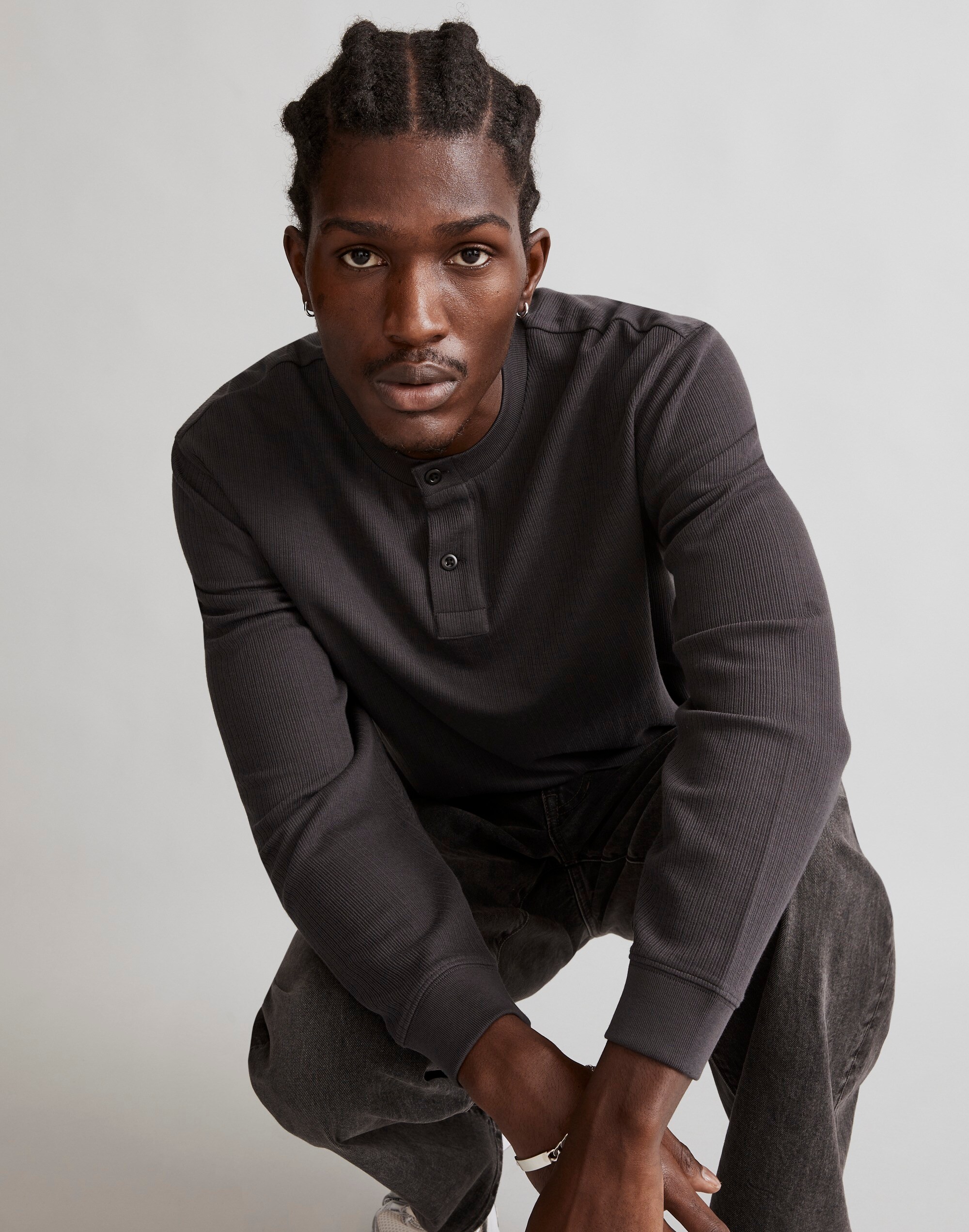 Textured Long-Sleeve Henley Tee