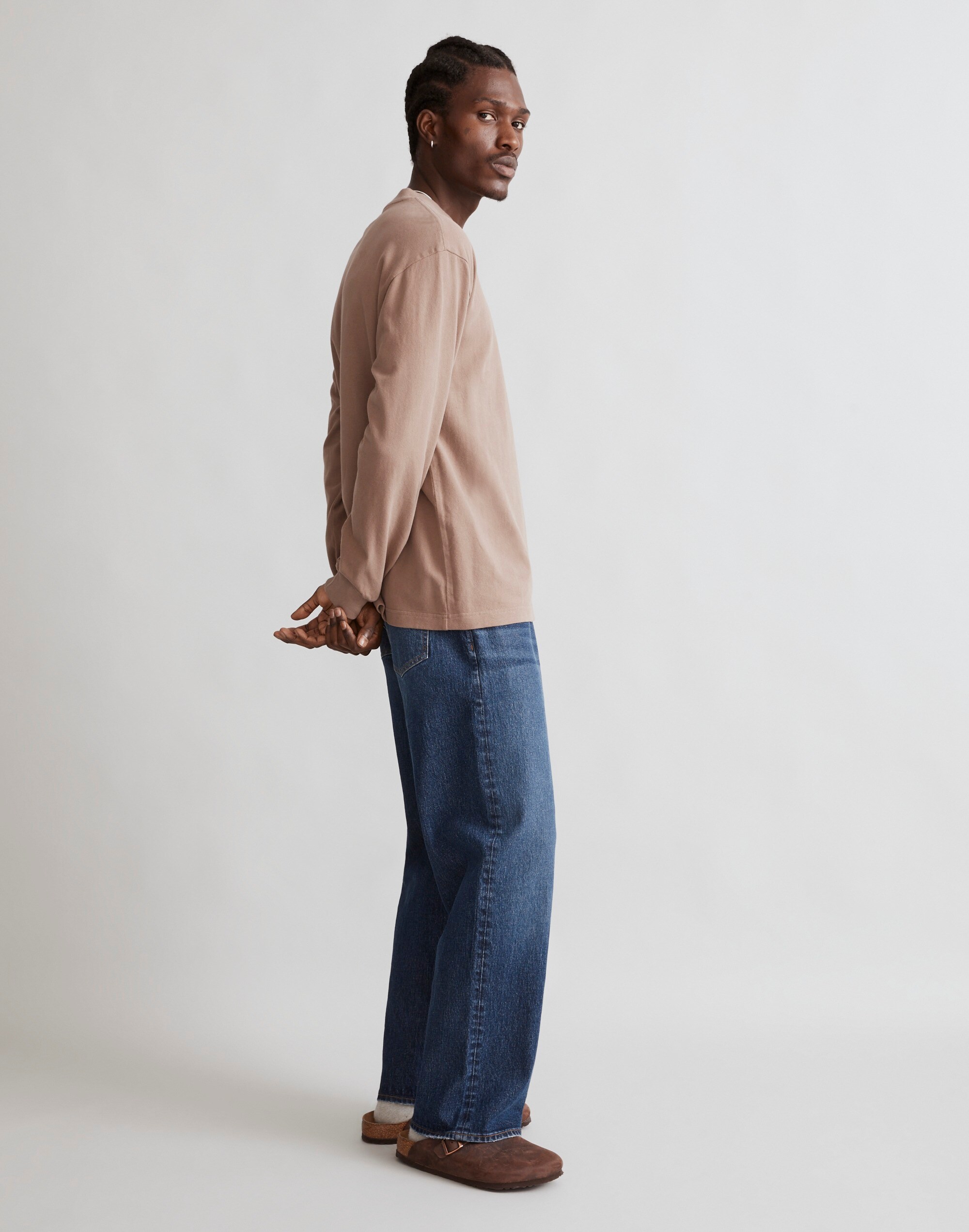 Brushed Long-Sleeve Boxy Tee in wet pebble image 2