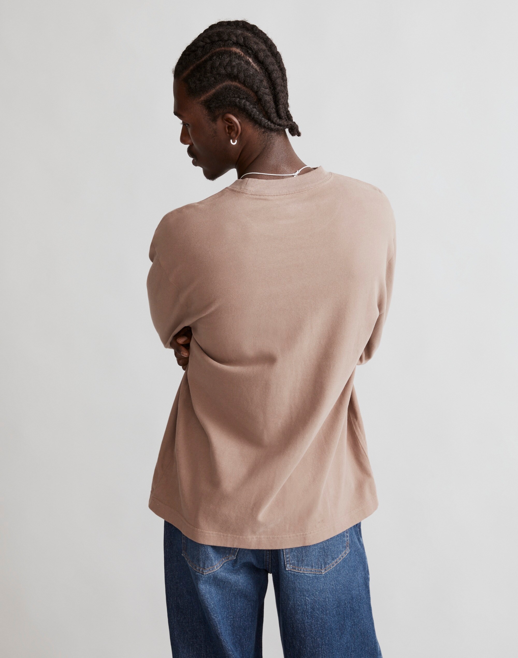 Brushed Long-Sleeve Boxy Tee in wet pebble image 3