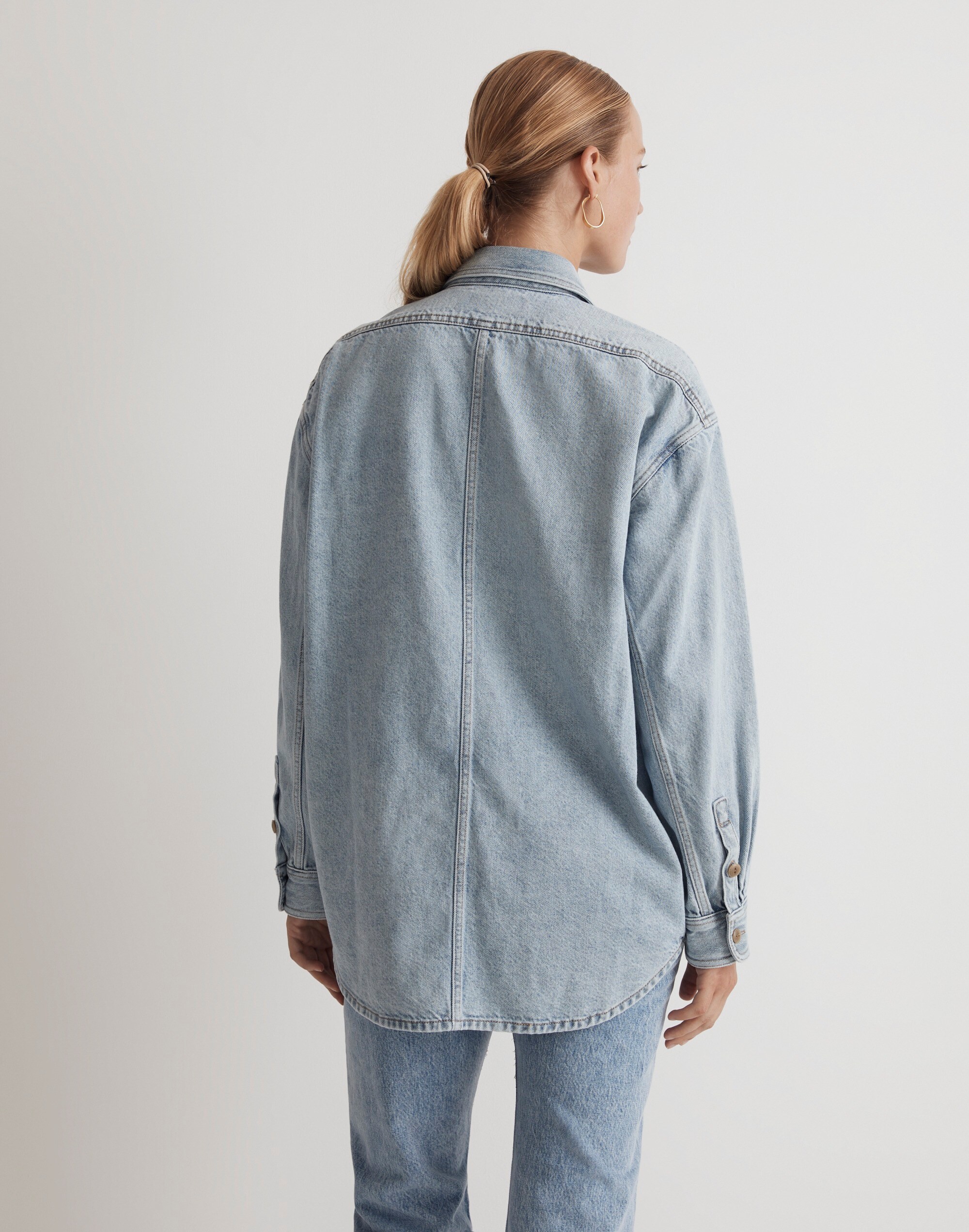 Denim Oversized Button-Up Shirt in Derussey Wash