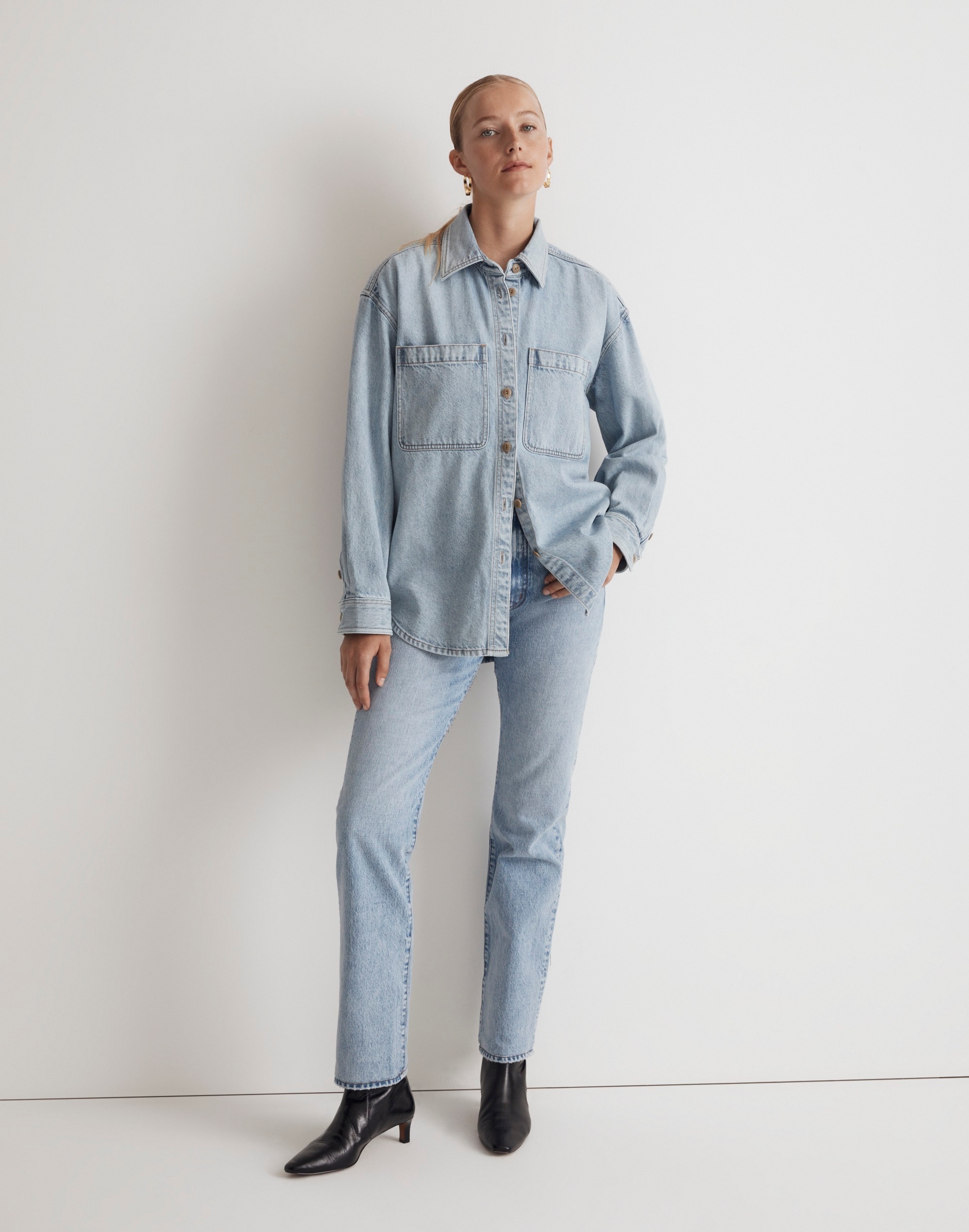Denim Oversized Button-Up Shirt in Derussey Wash