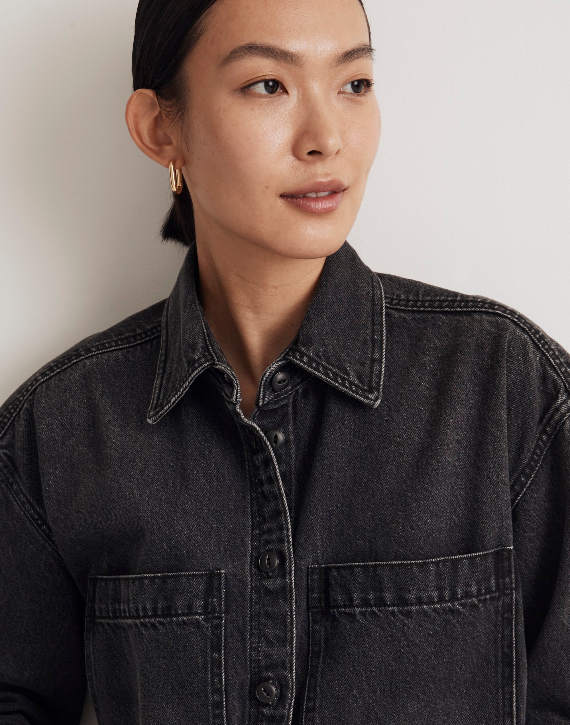 Denim Oversized Button-Up Shirt in Lunar Wash