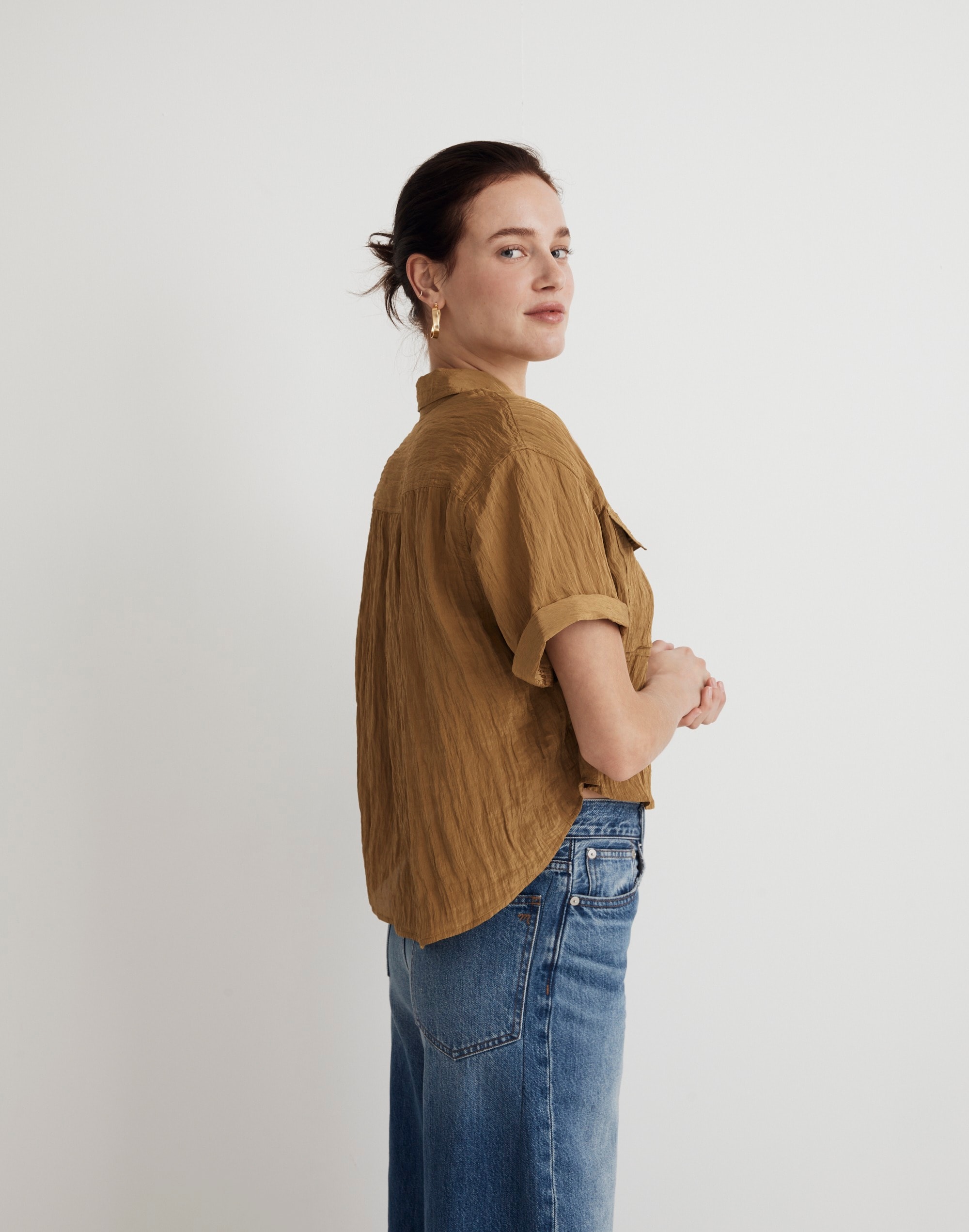 Crinkled Utility Button-Up Shirt