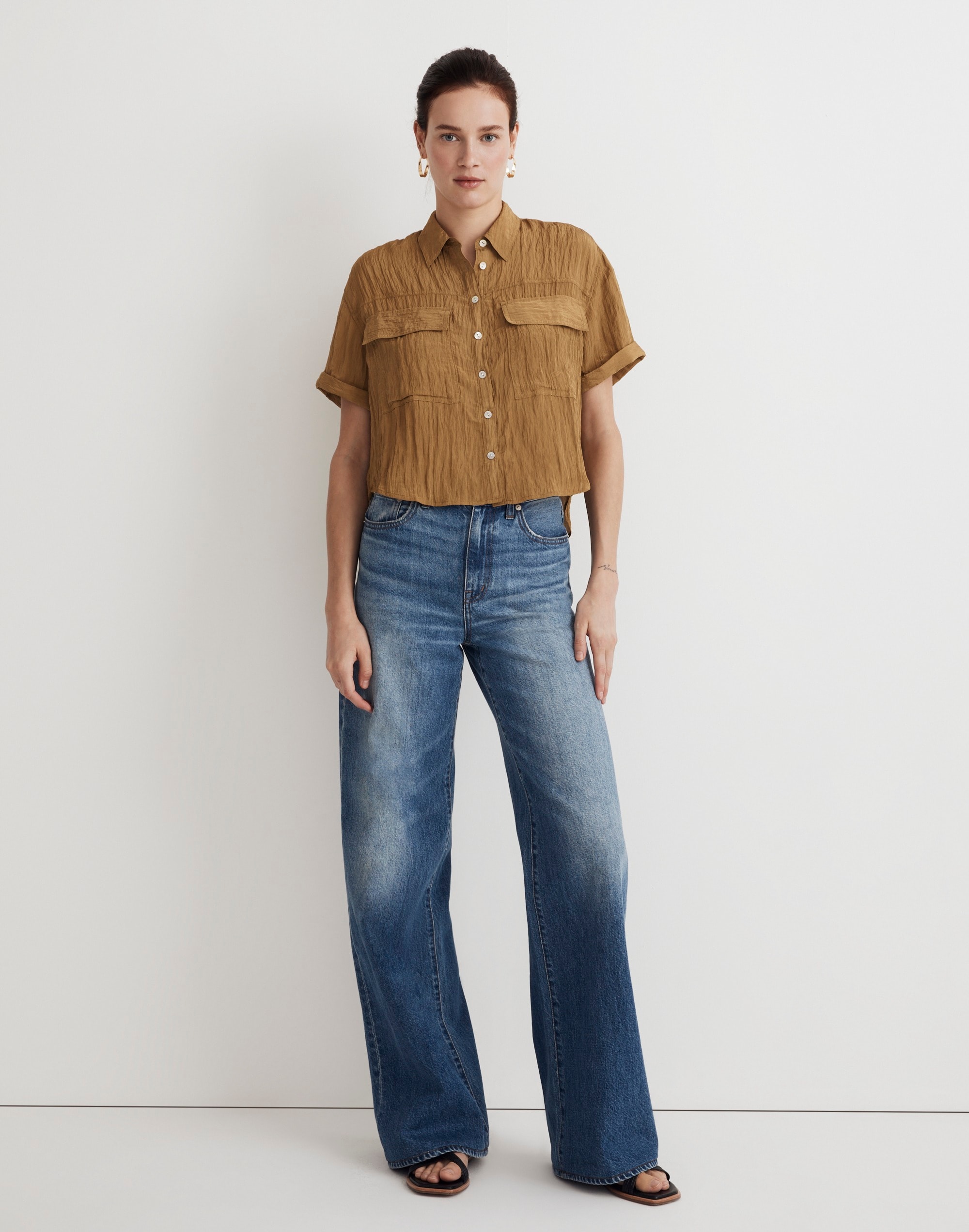 Crinkled Utility Button-Up Shirt