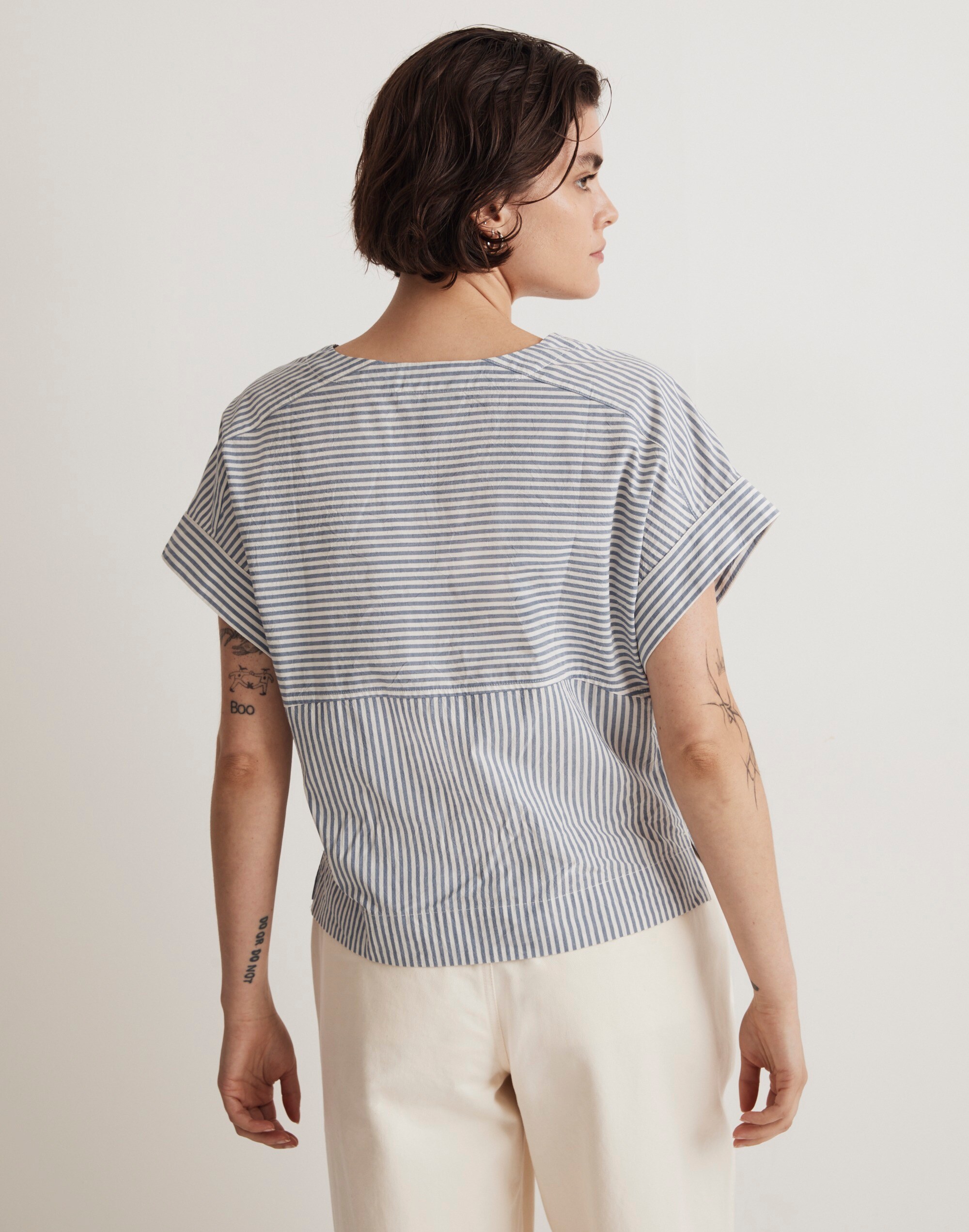 Crinkle Cotton Boxy Top in Mixed Stripe