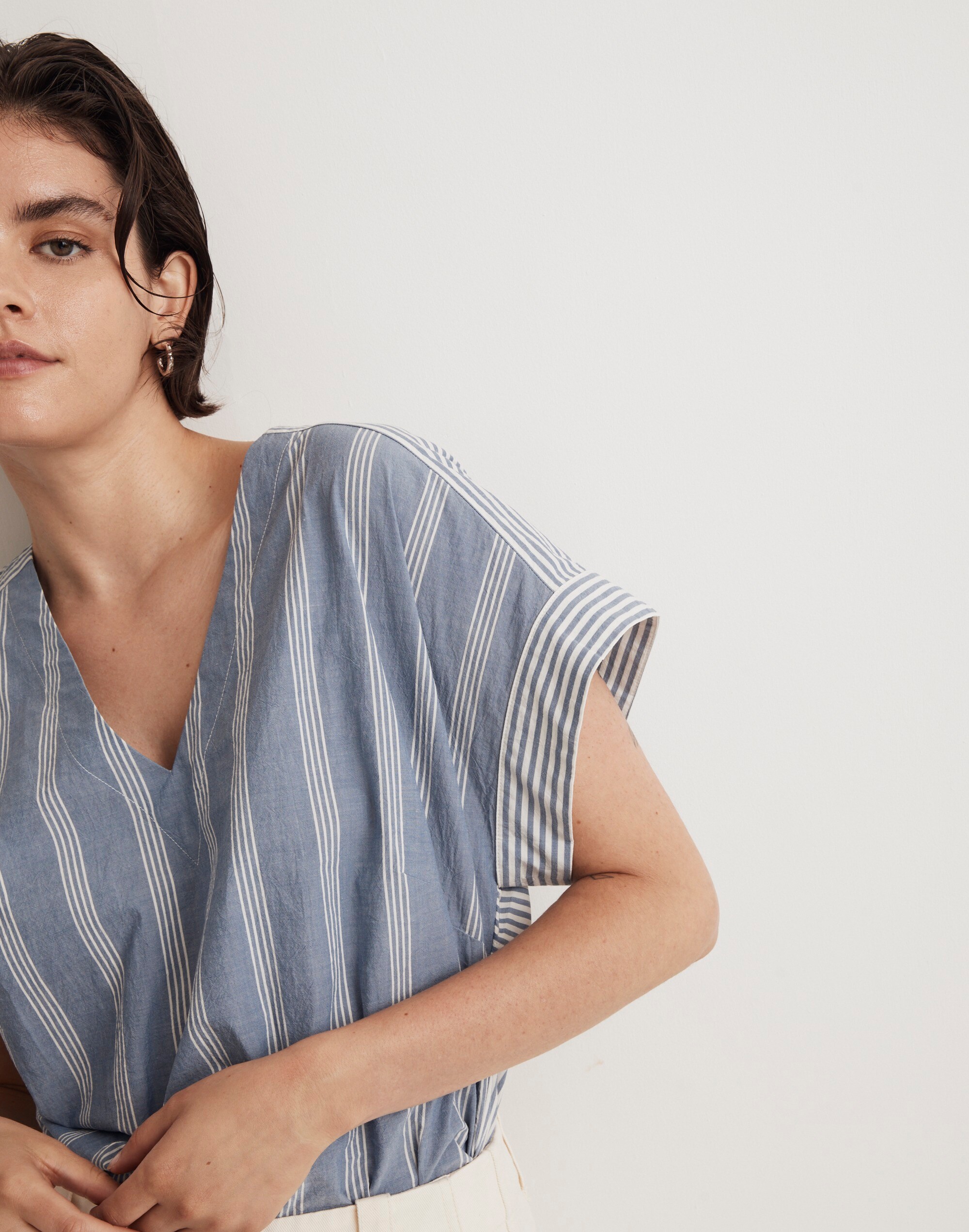 Crinkle Cotton Boxy Top in Mixed Stripe
