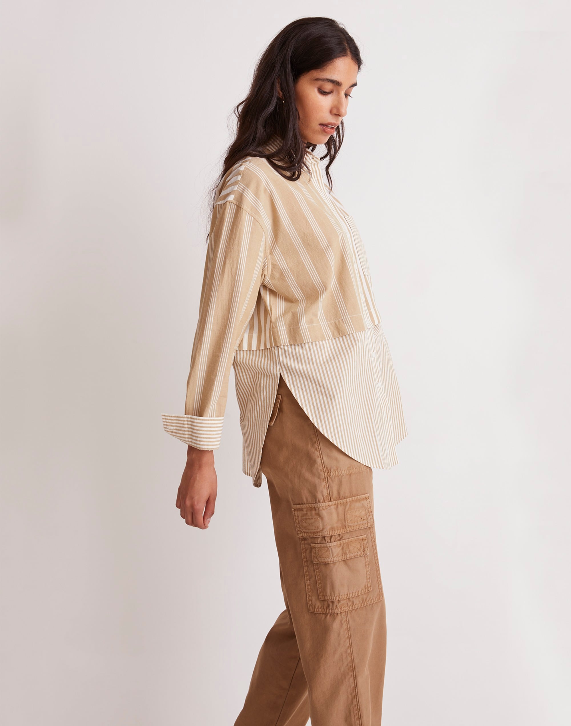 Modular Oversized Button-Up Shirt in Mixed Stripe