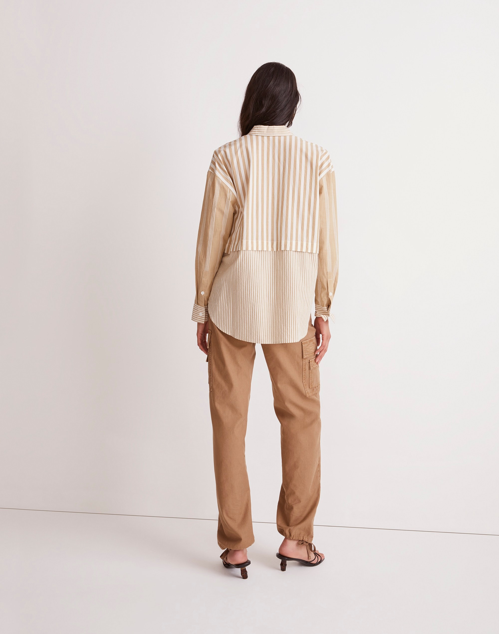 Modular Oversized Button-Up Shirt in Mixed Stripe