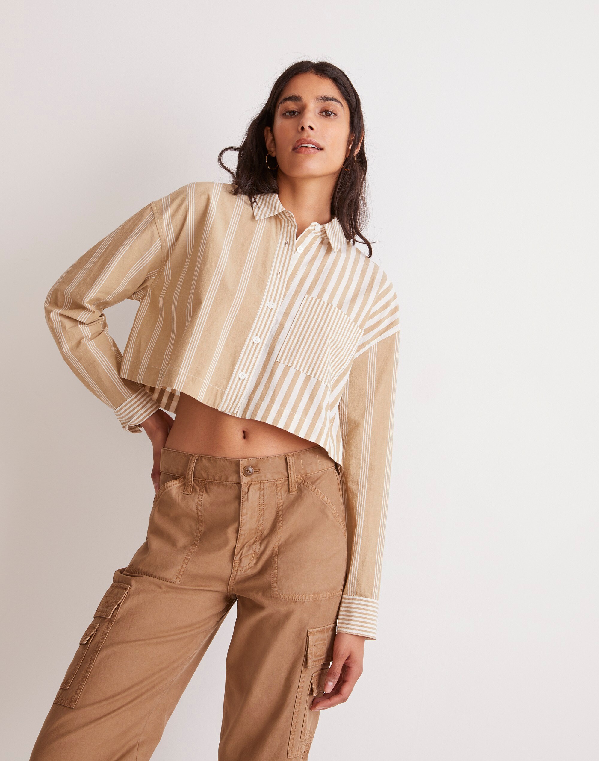 Modular Oversized Button-Up Shirt in Mixed Stripe