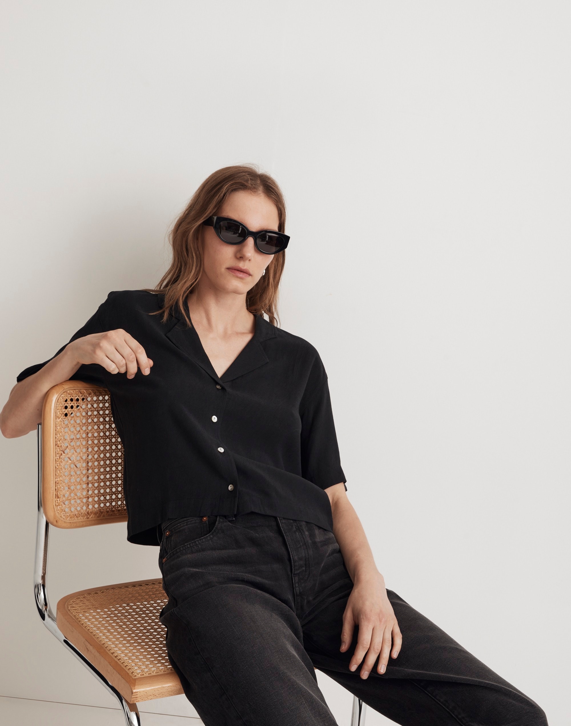 button-front resort shirt in lusterweave