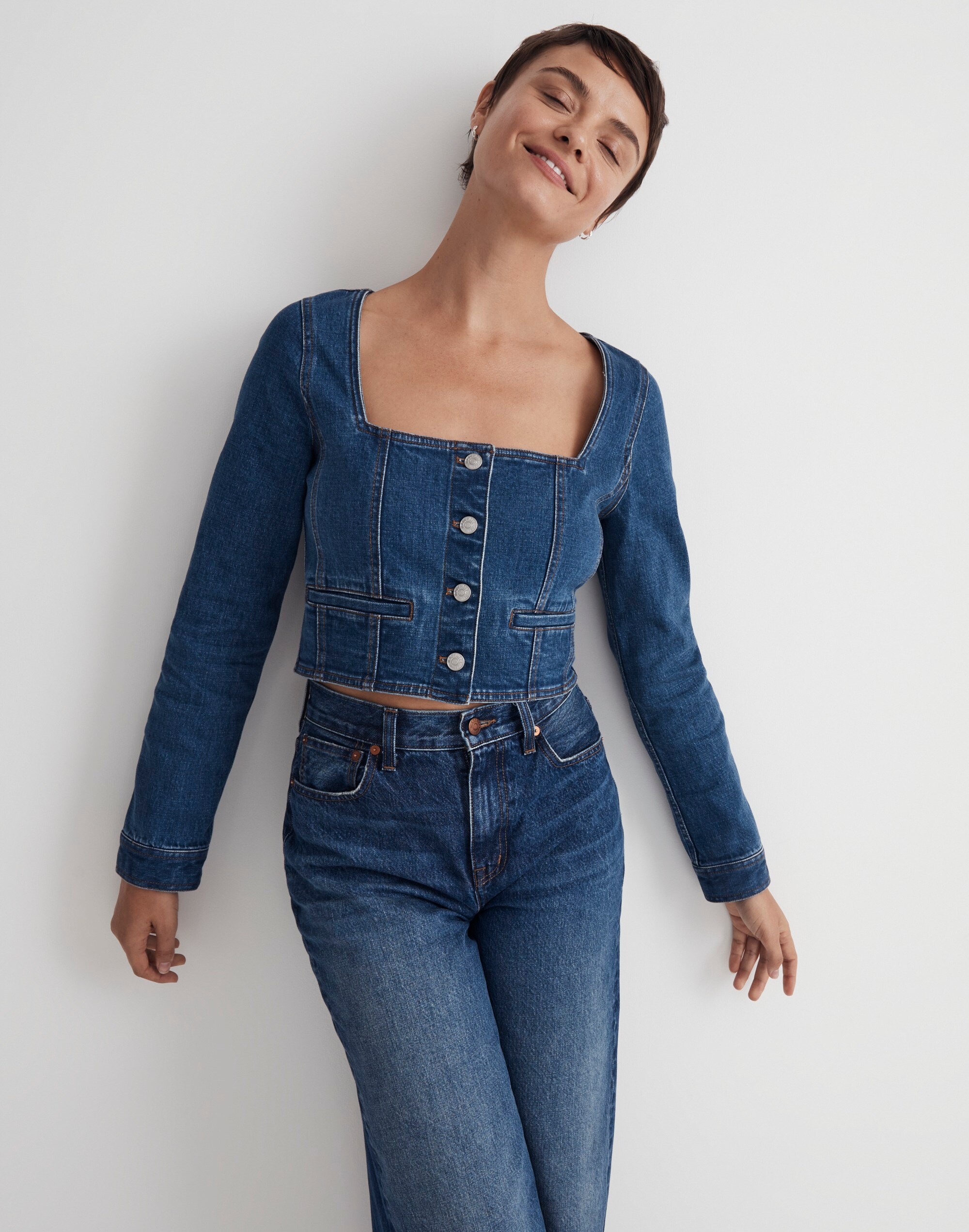 Denim Square-Neck Crop Top in Hallwood Wash | Madewell