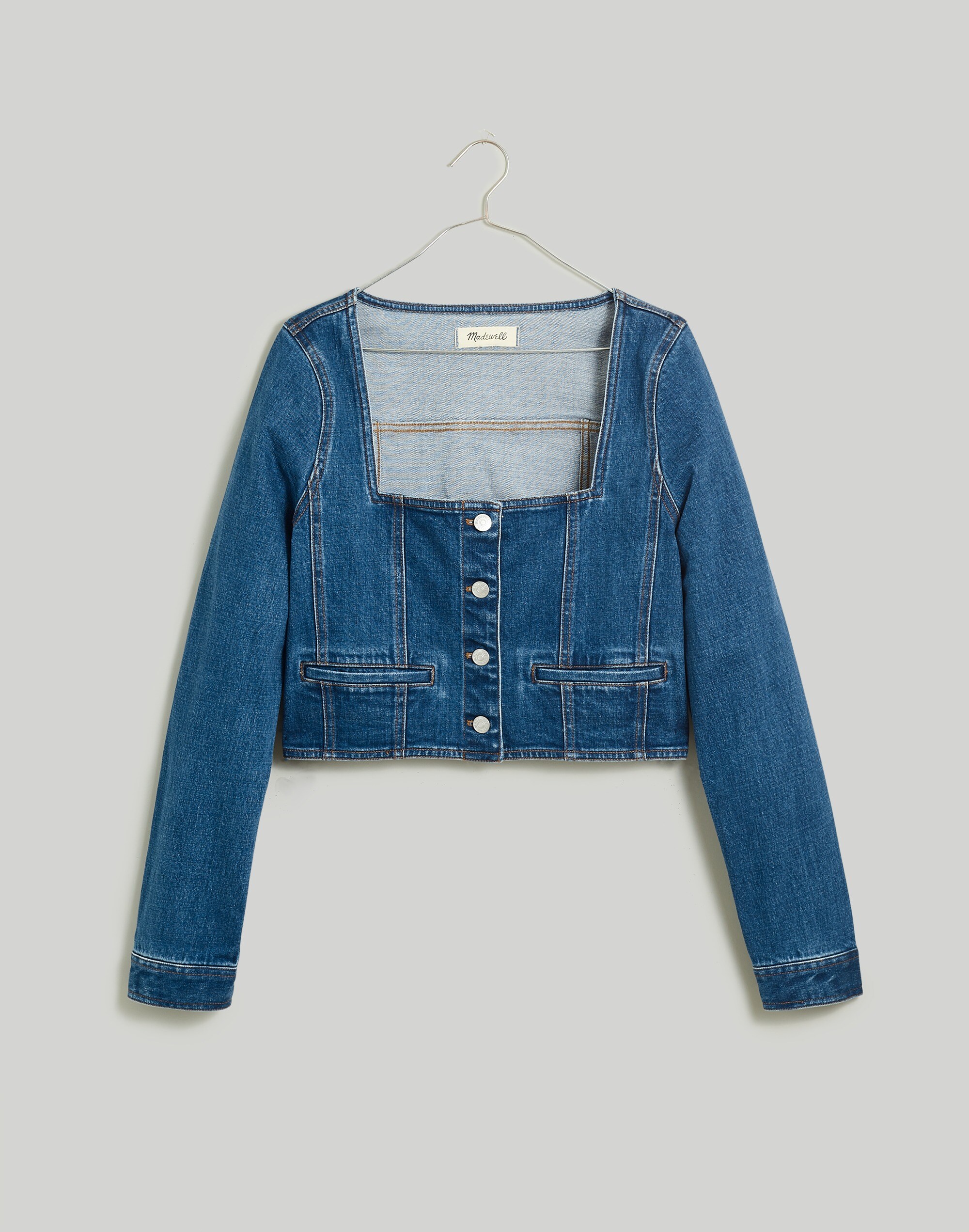 Denim Square-Neck Crop Top in Hallwood Wash