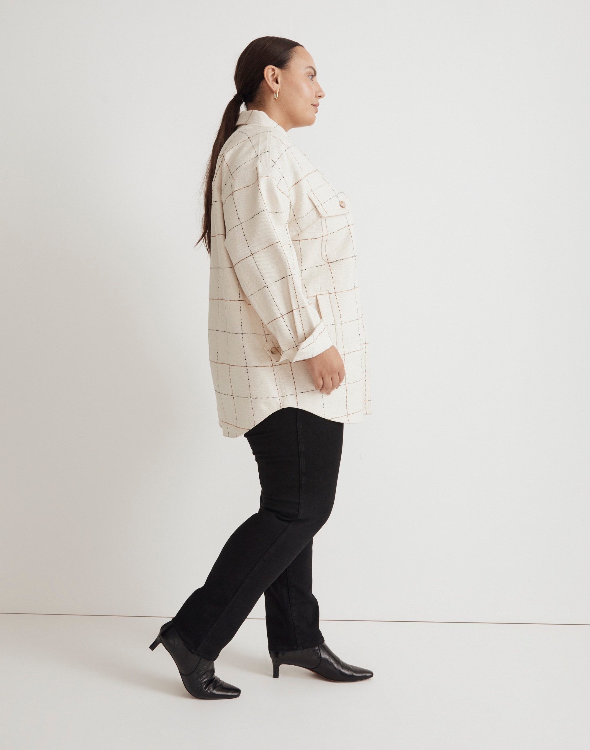 Boucl&eacute; Oversized Shirt-Jacket in Windowpane