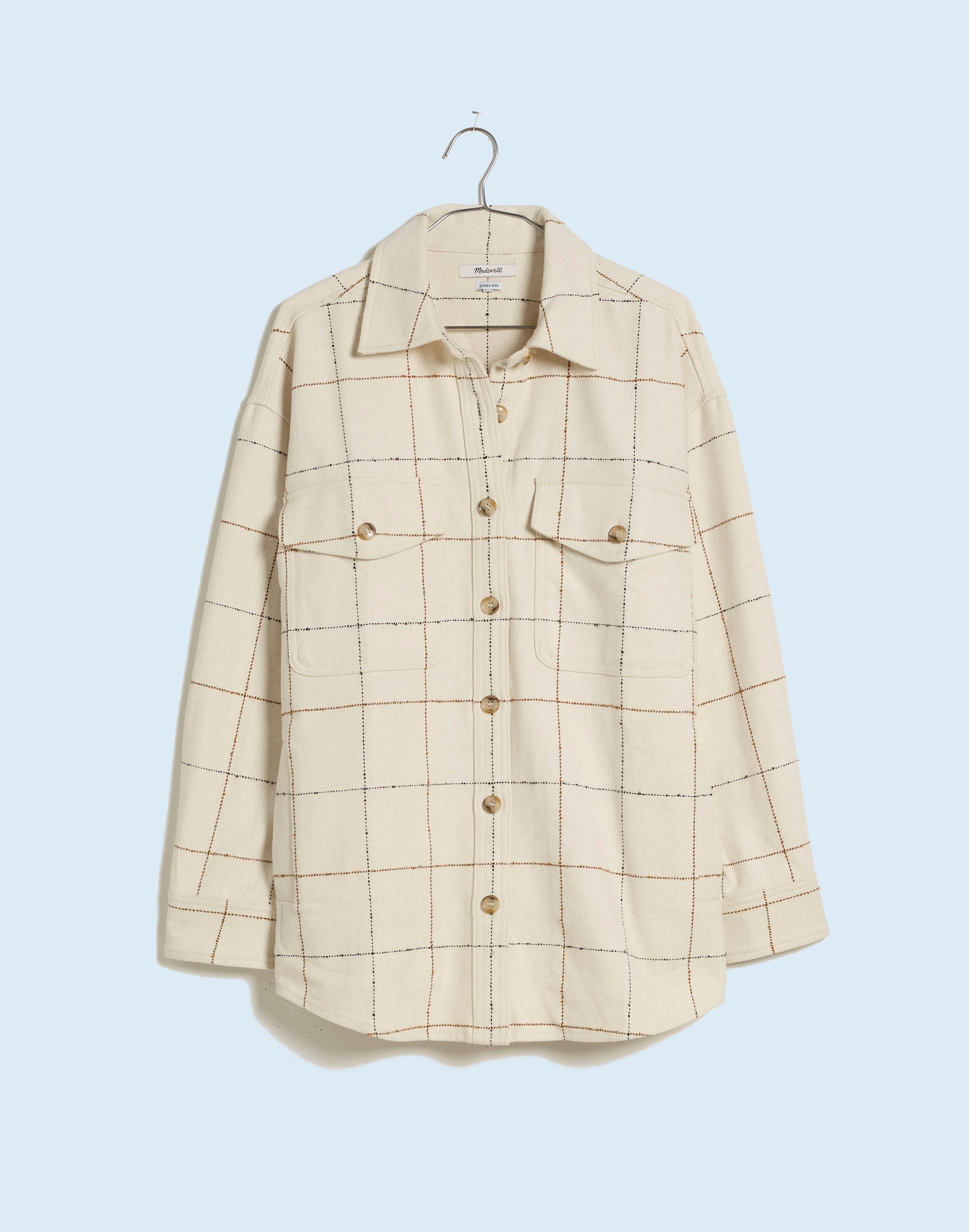 Boucl&eacute; Oversized Shirt-Jacket in Windowpane