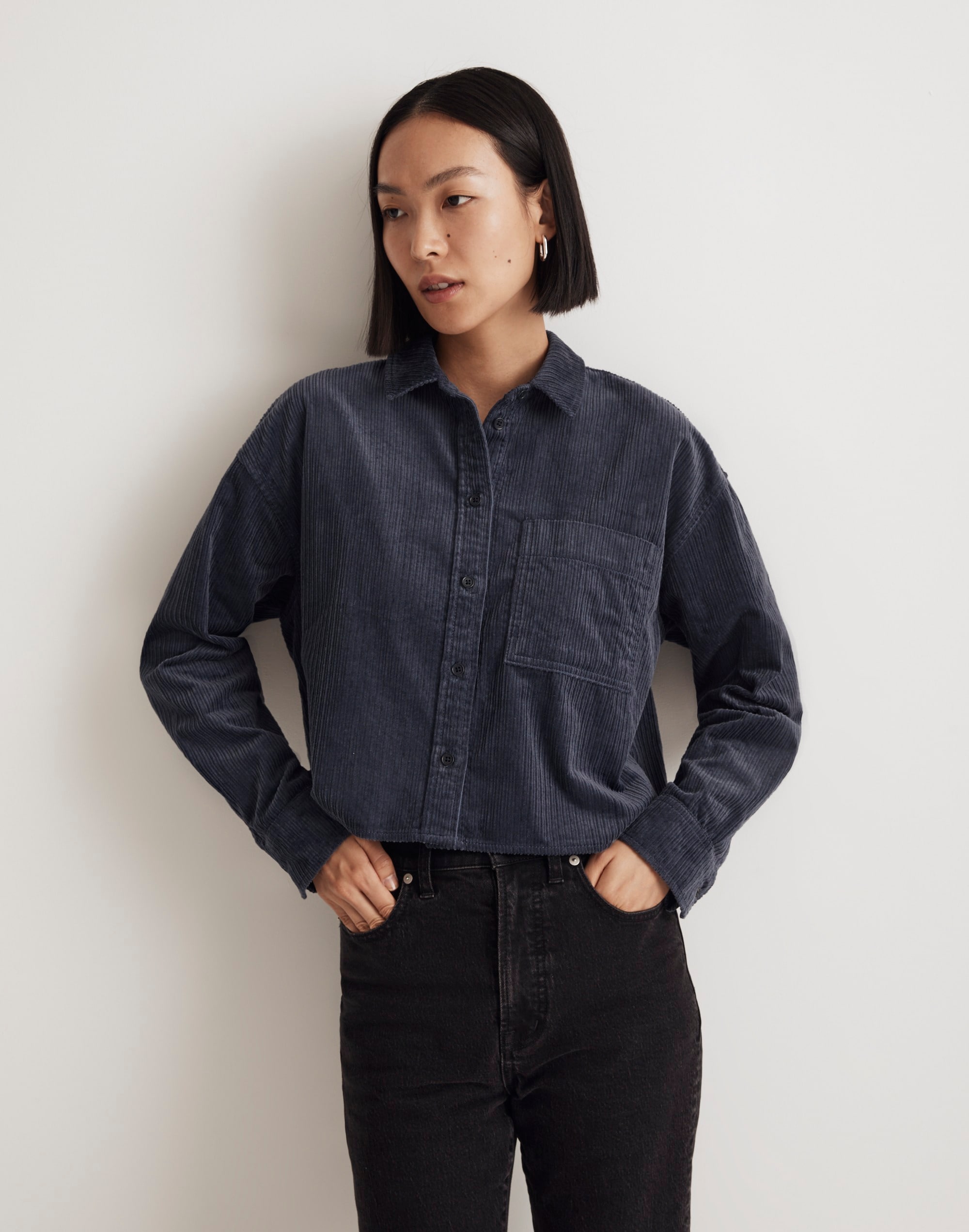Mw Variegated Corduroy Button-up Shirt In Nighttime