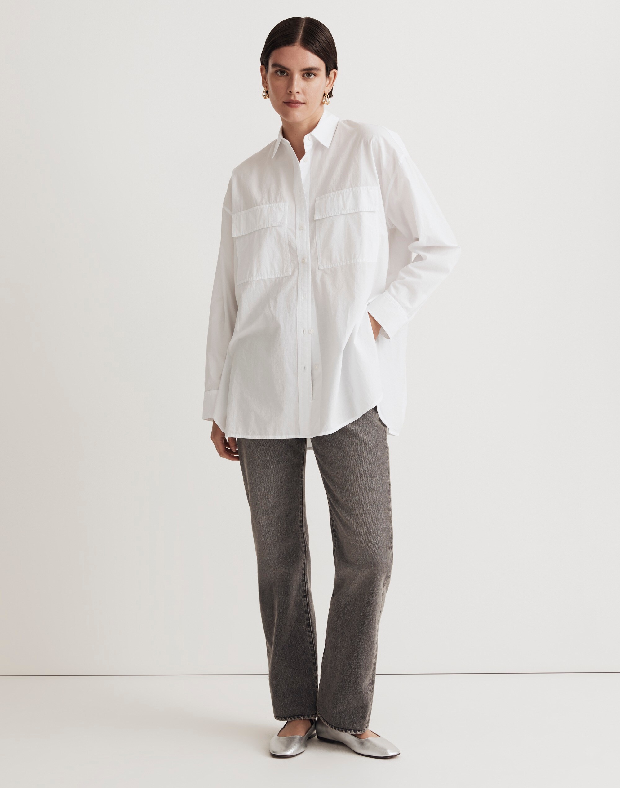 The Signature Poplin Oversized Button-Up Shirt: Flap-Pocket Edition
