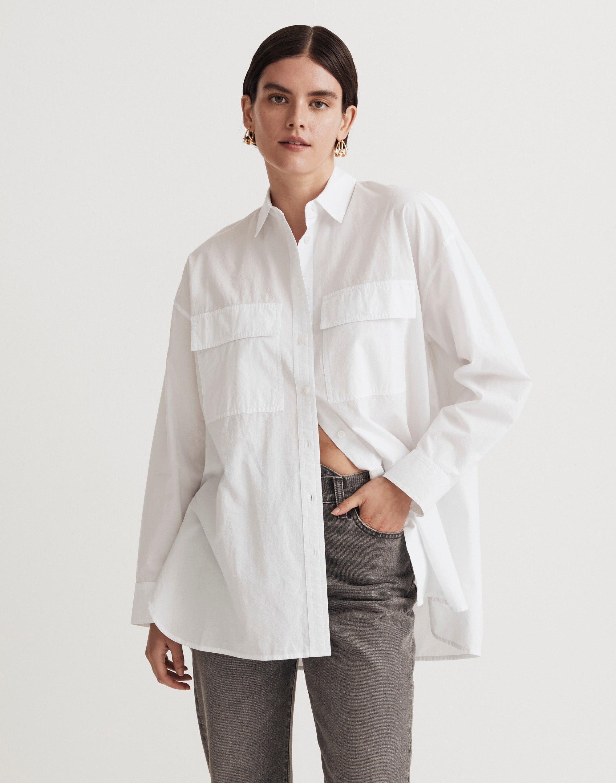 The Signature Poplin Oversized Button-Up Shirt: Flap-Pocket Edition