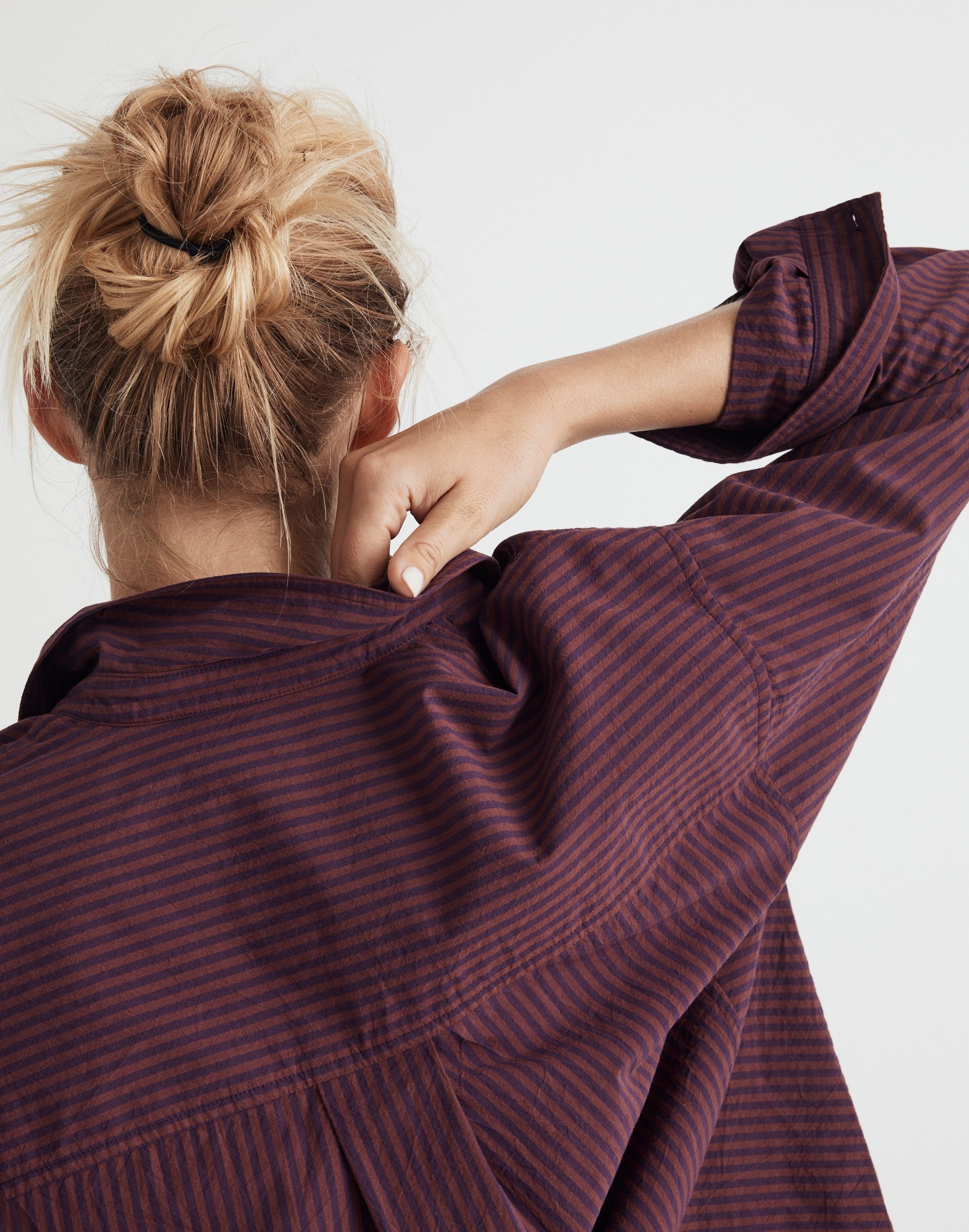 Poplin Side-Panel Dolman Button-Up Shirt in Stripe