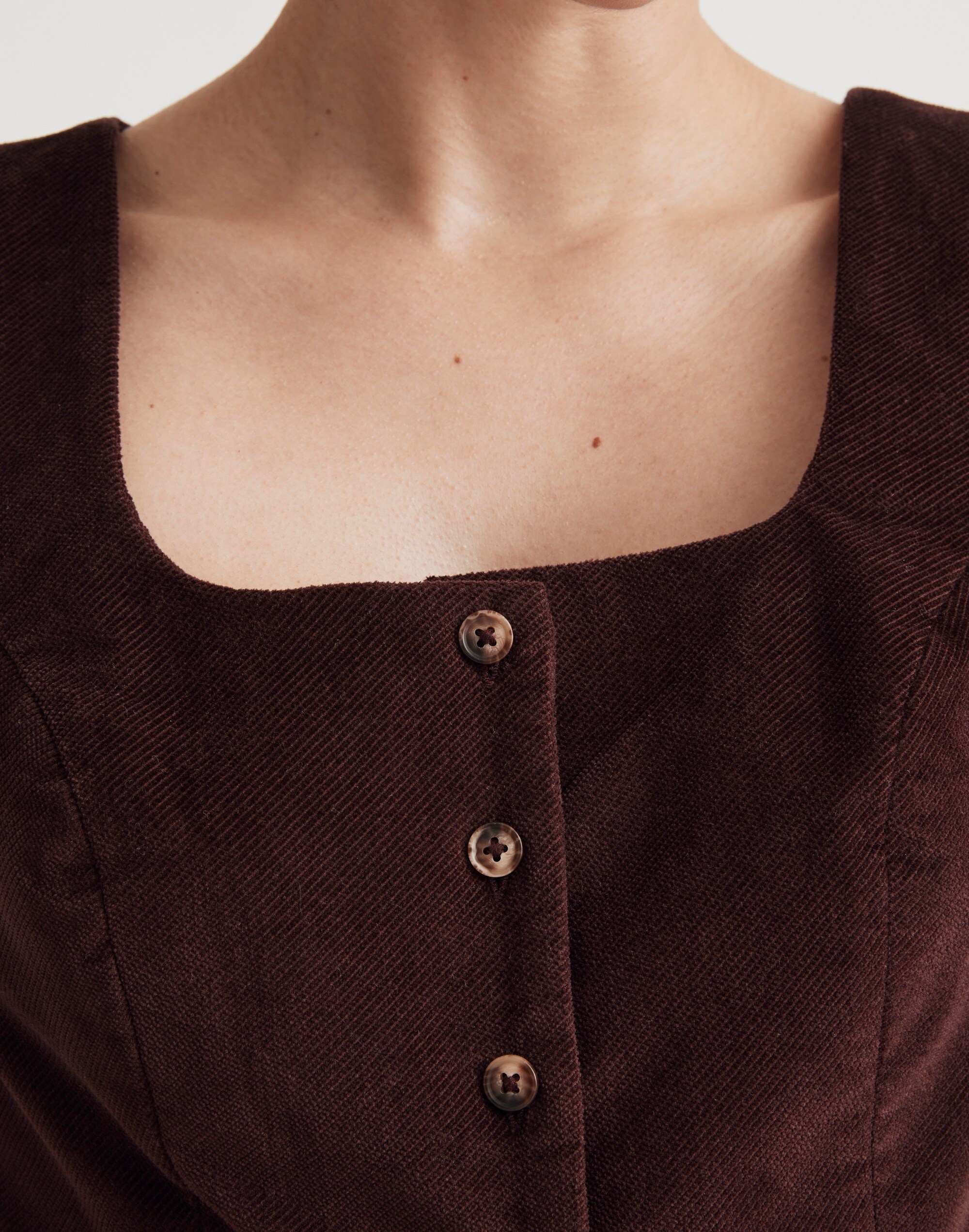 Corduroy Twill Button-Front Crop Bralette Top