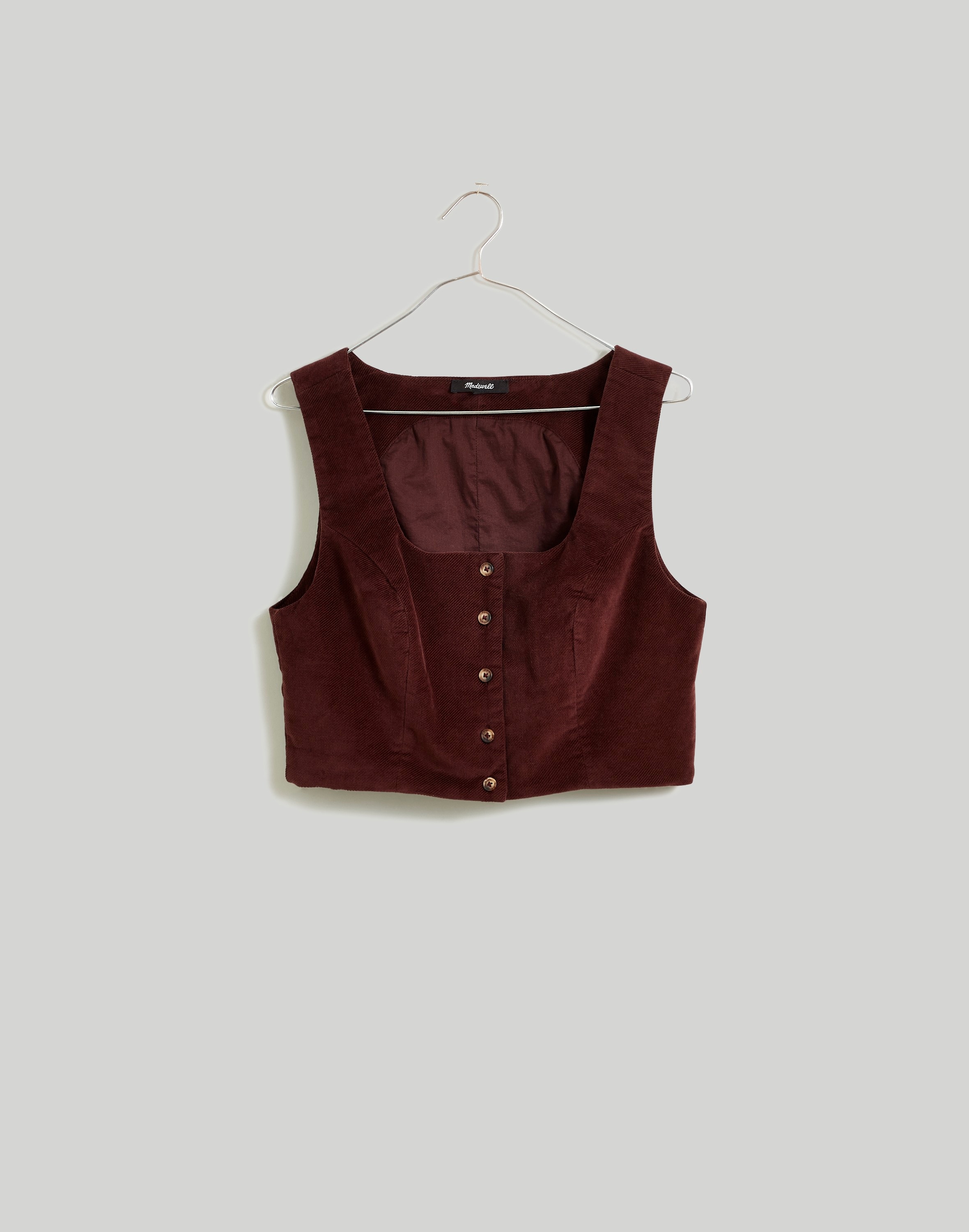Corduroy Twill Button-Front Crop Bralette Top