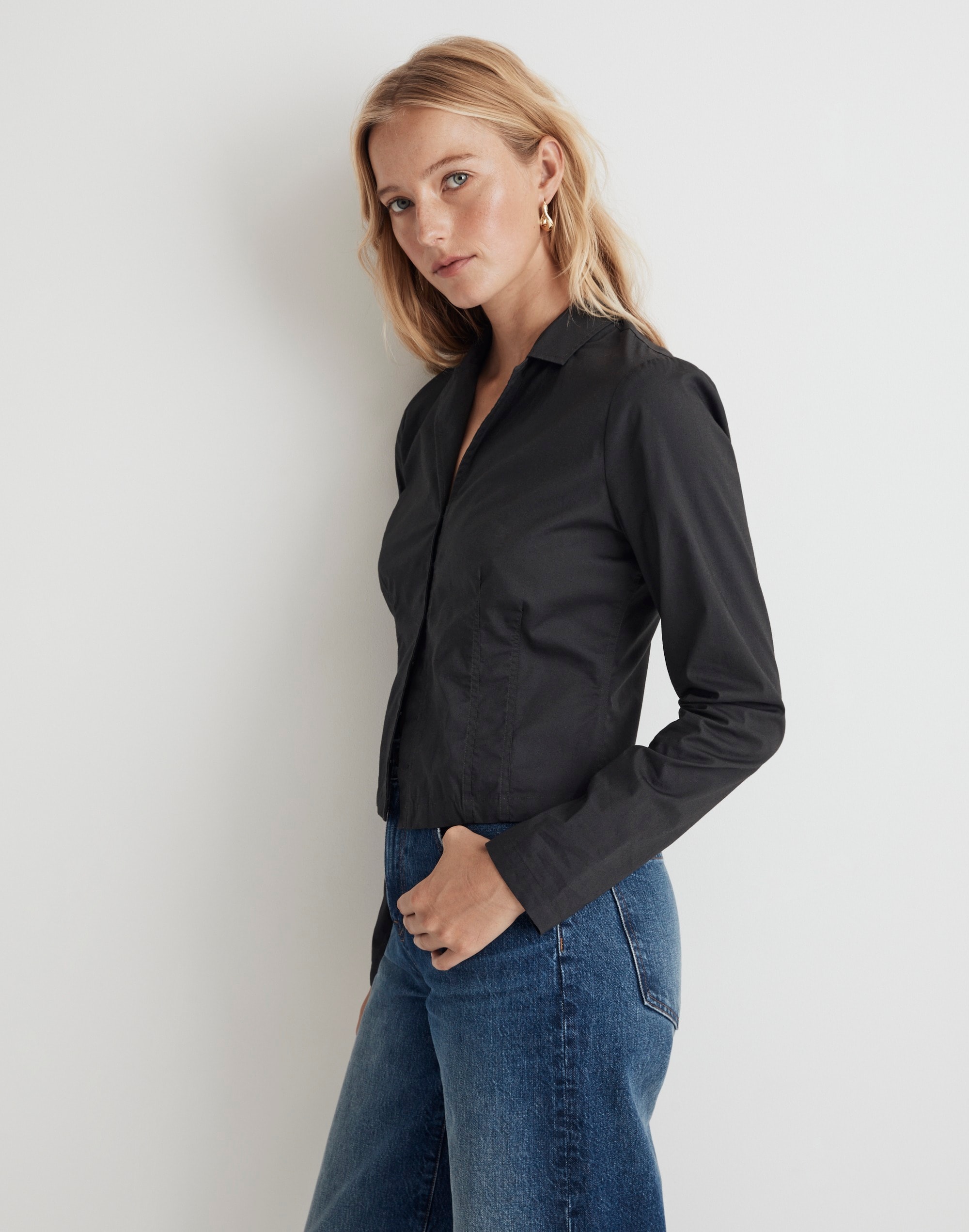 Poplin Hook-Front Shrunken Shirt