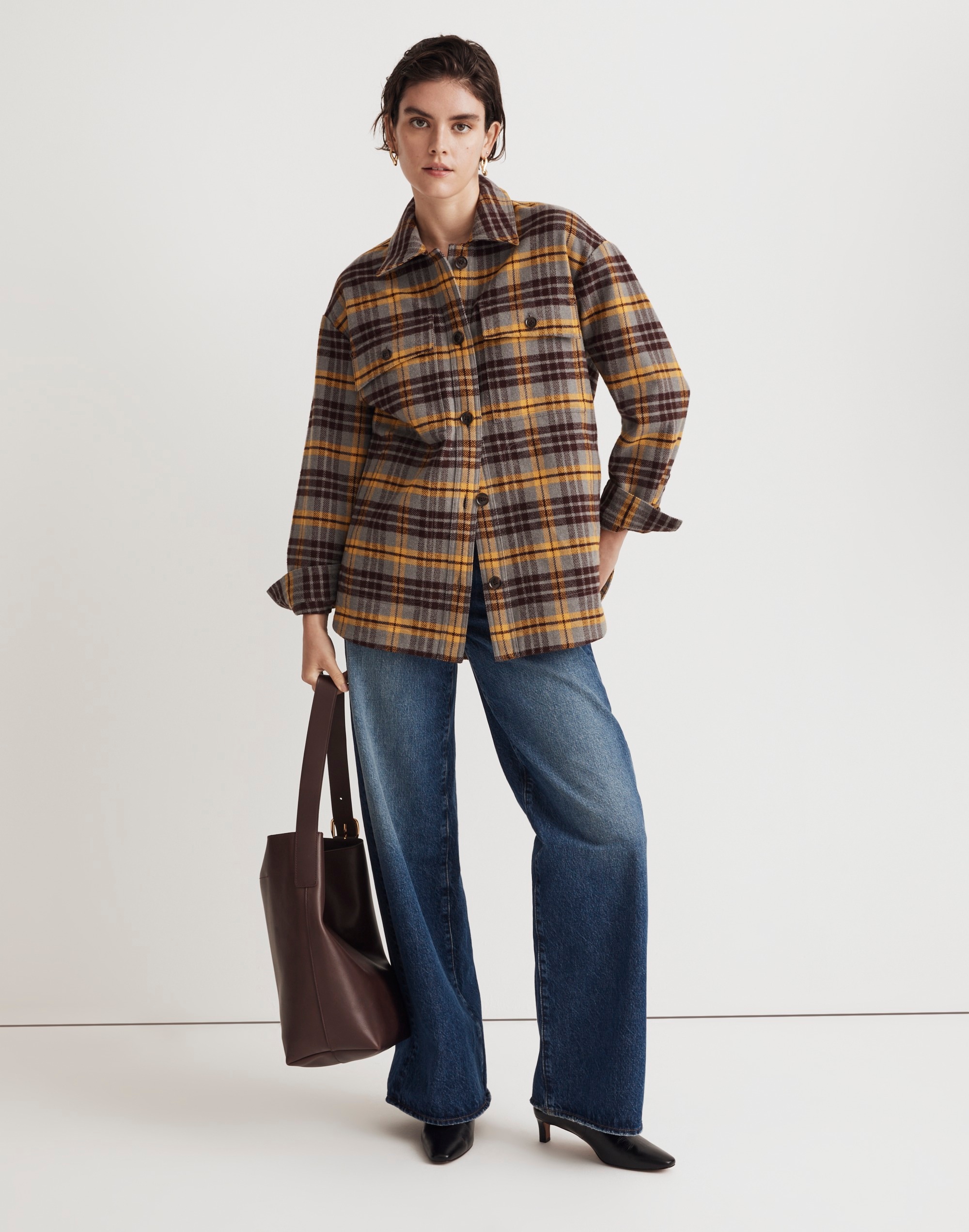 Twill Oversized Shirt-Jacket in Plaid