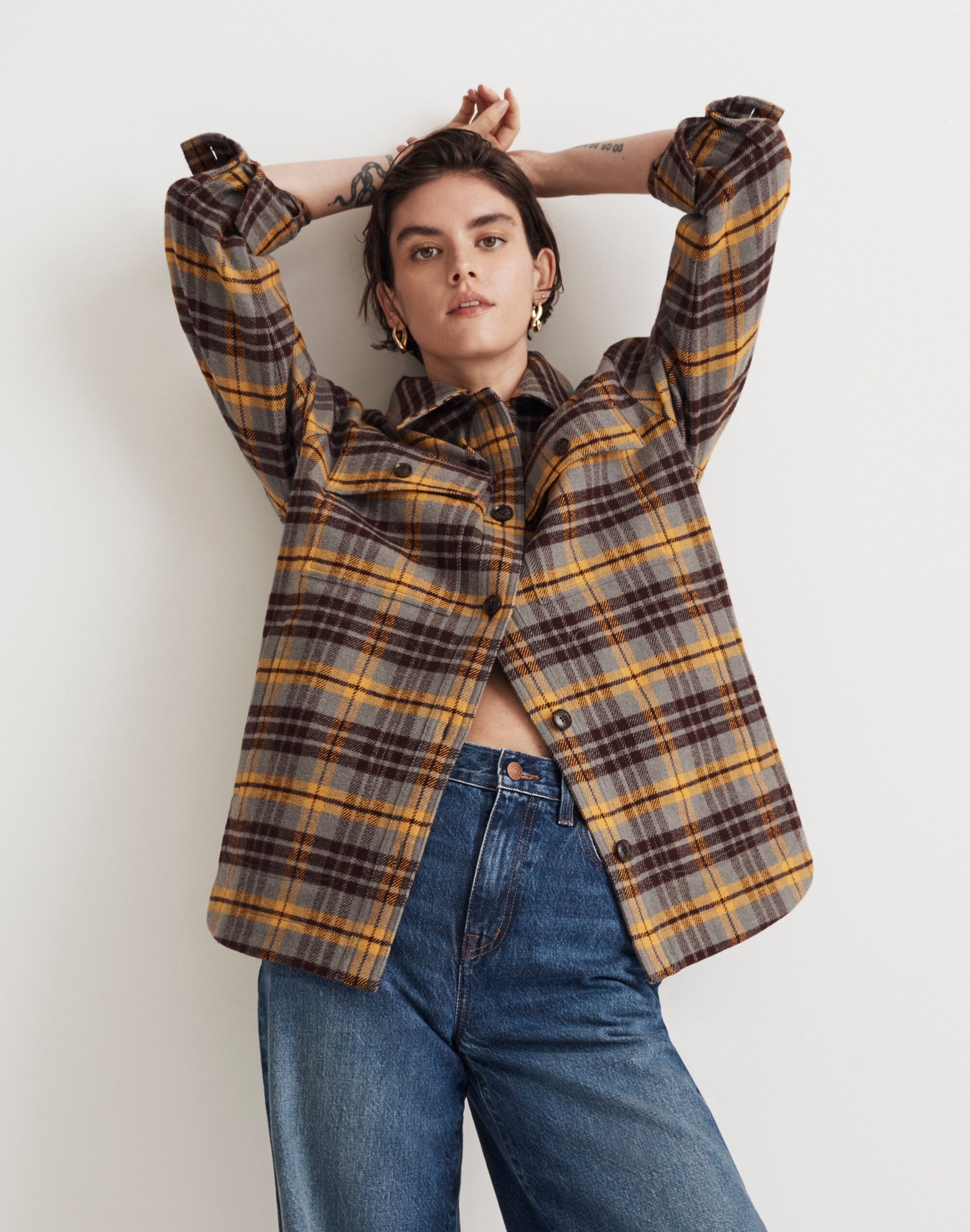 Twill Oversized Shirt-Jacket in Plaid